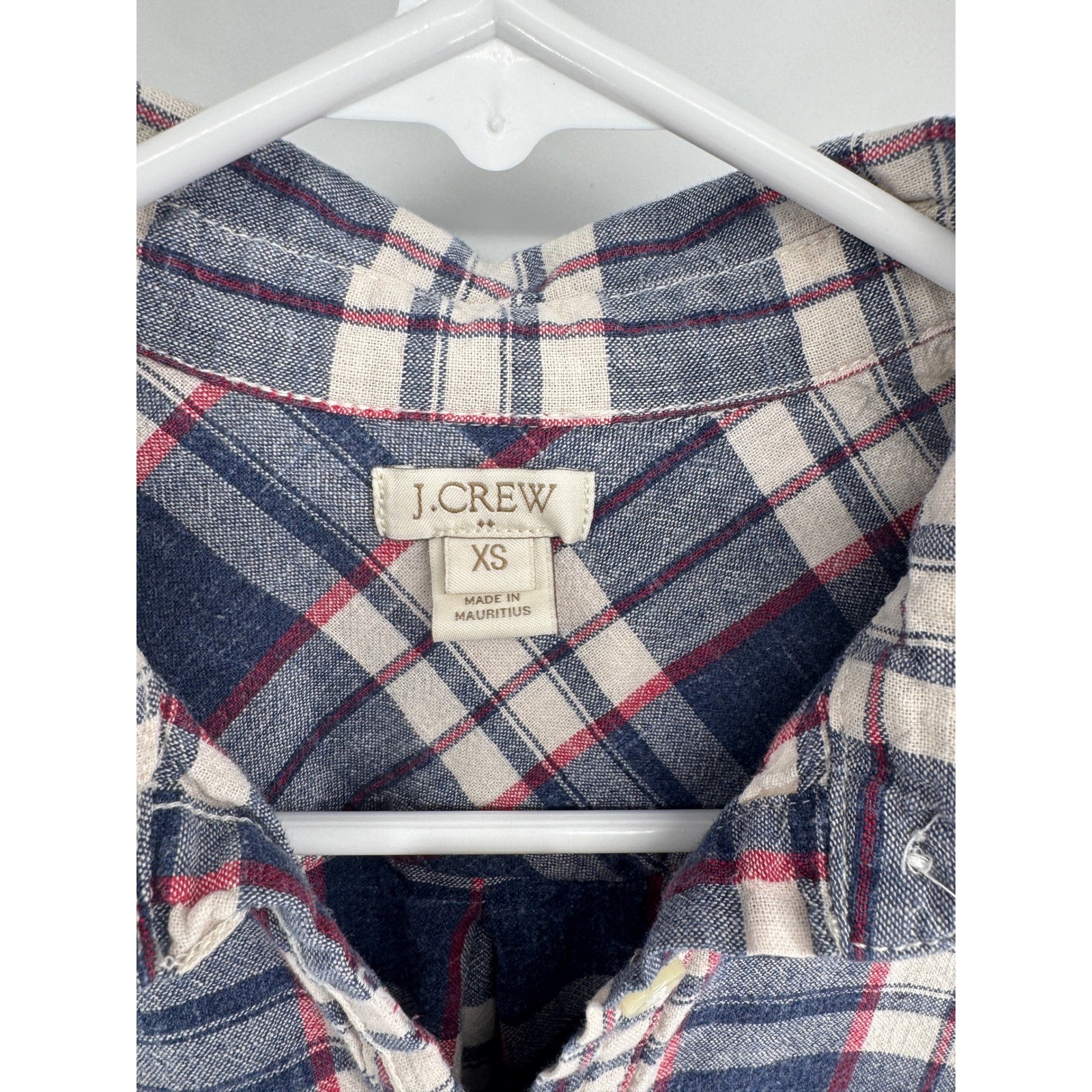 J.Crew Womens XS Plaid Popover Shirt Navy Blue Red Cotton Flannel