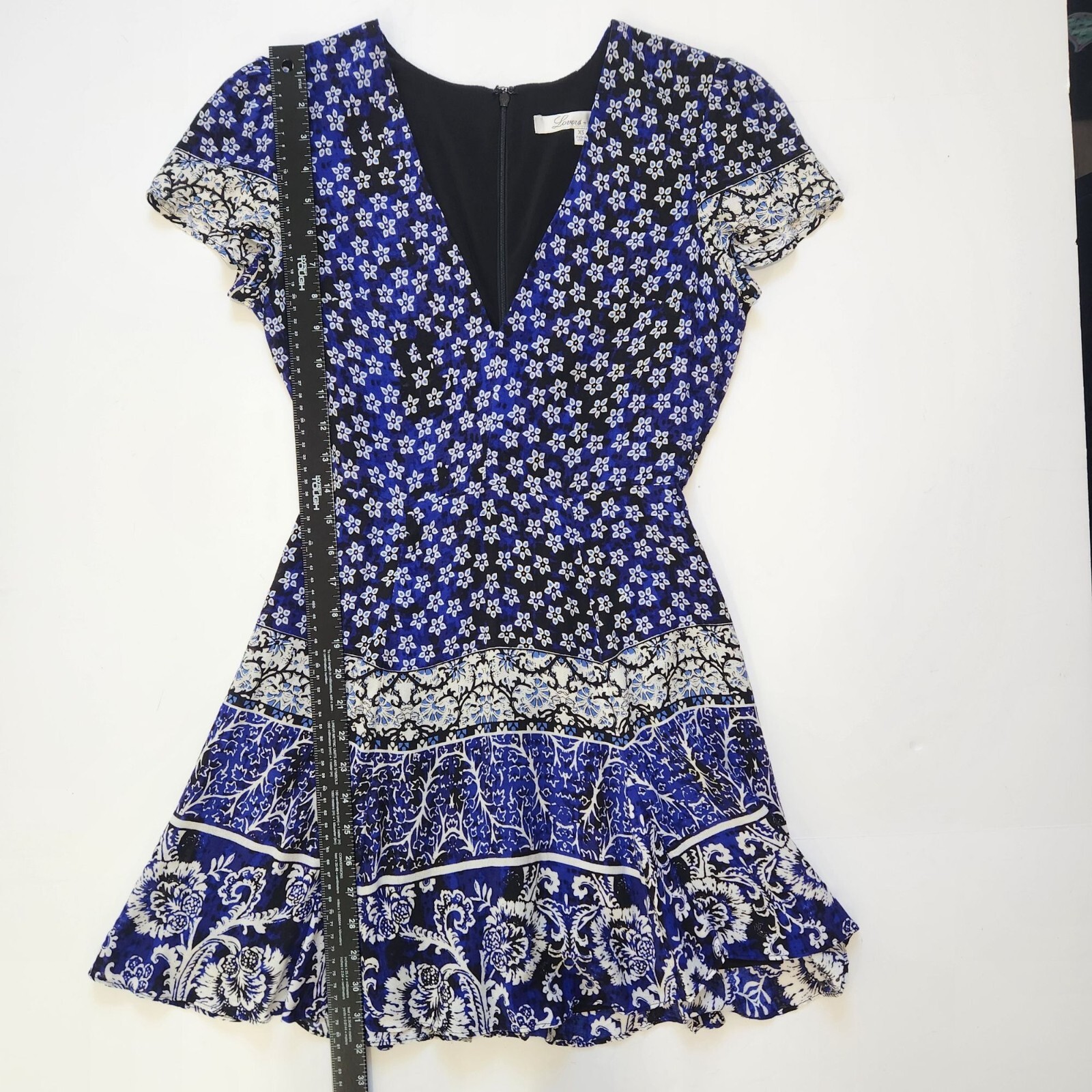 Lovers + Friends Cassidy V-Neck Mini Dress Size XS Paisley Black Blue