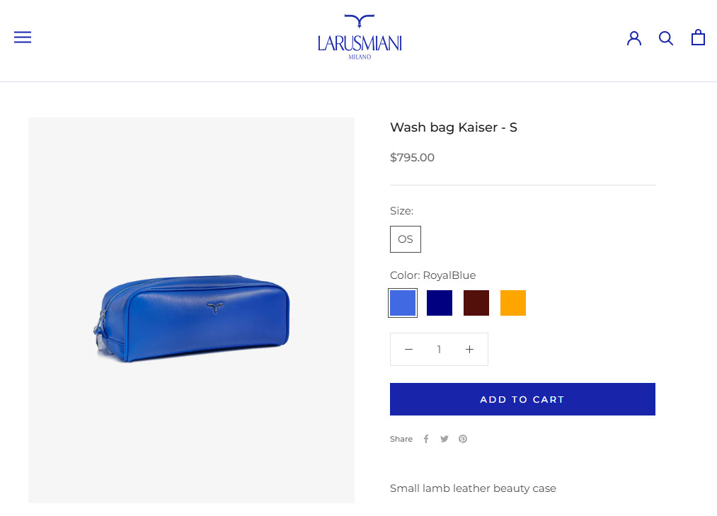 Larusmiani Milano Wash Bag Kaiser – Blue – Toiletry Bag – Made in Italy