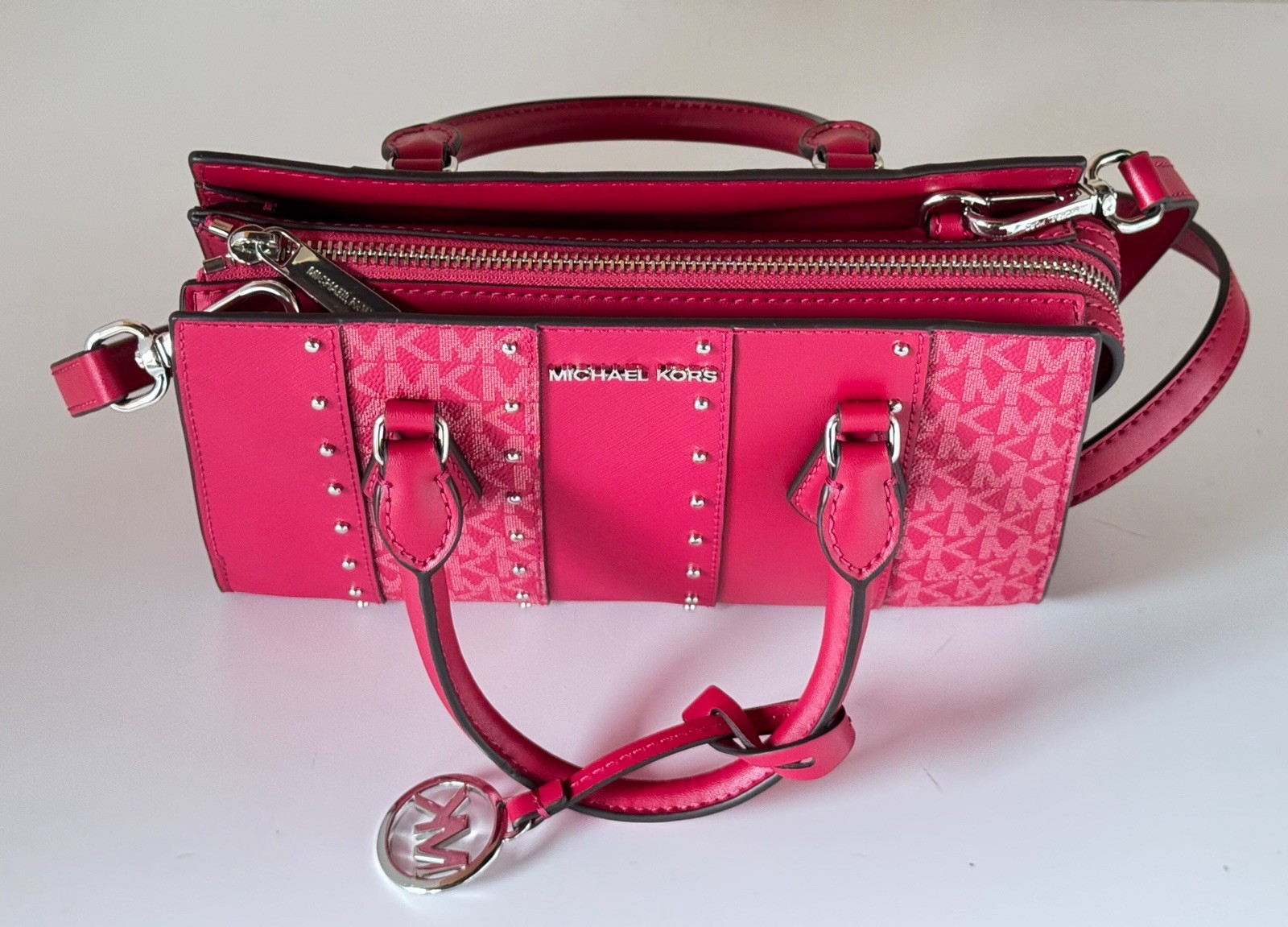 MICHAEL KORS SHEILA SMALL CENTER ZIP SATCHEL SHOULDER BAG MK DARK RASPBERRY