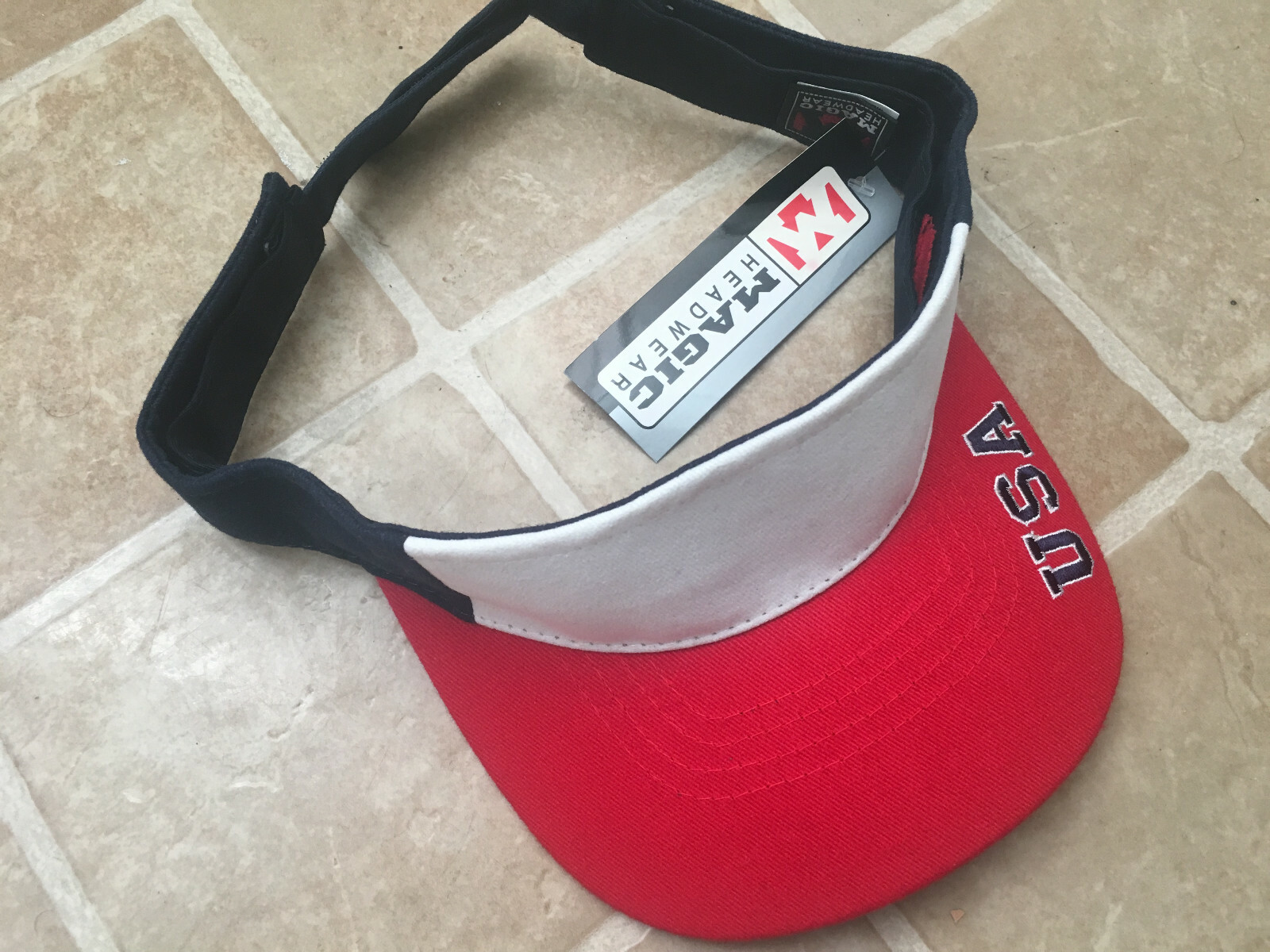 NEW Sun USA Visor Flag Colors One size Adjustable Hat Cap Navy Red White