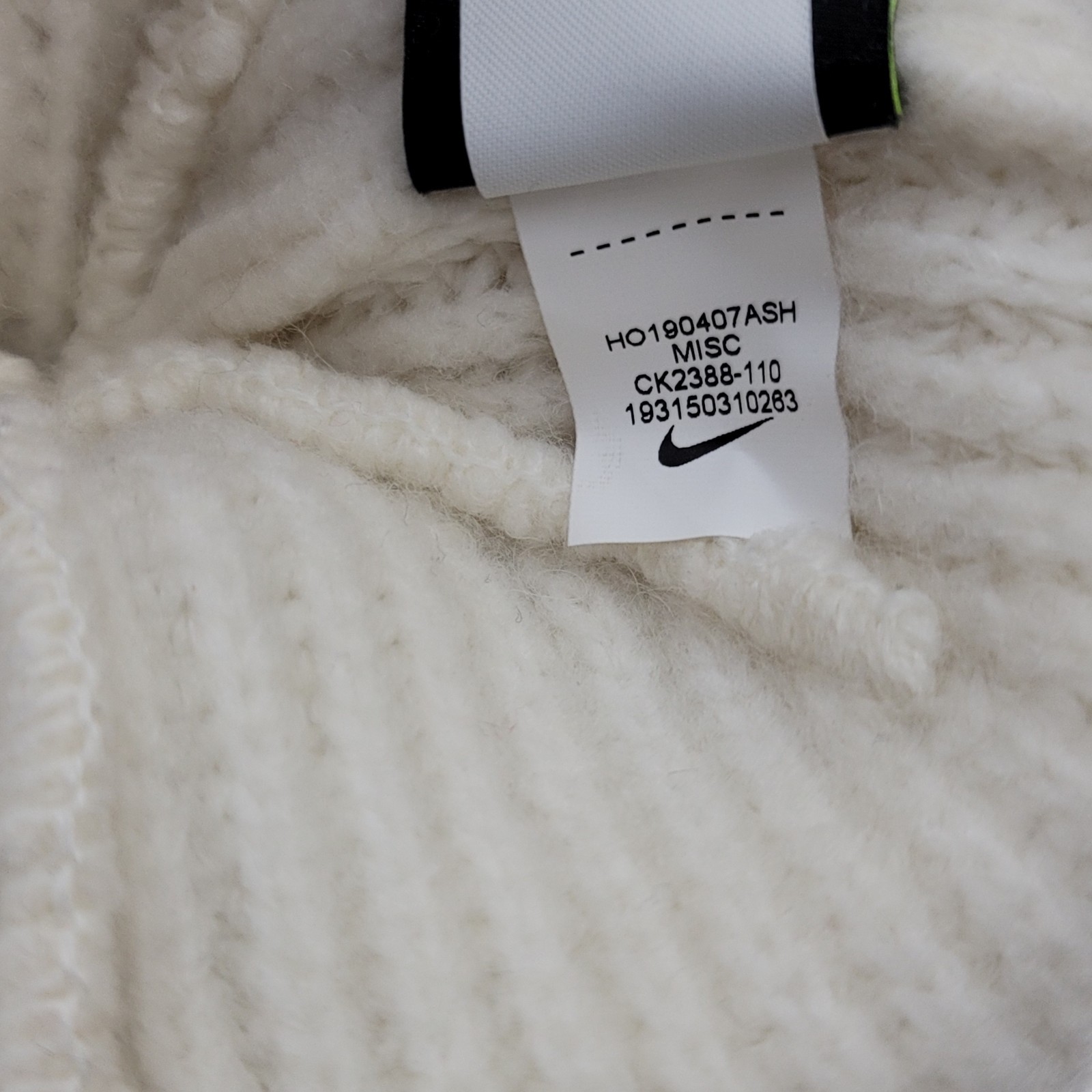 Nike Standard Cuff Pom Beanie Womens White Swoosh Logo One Size