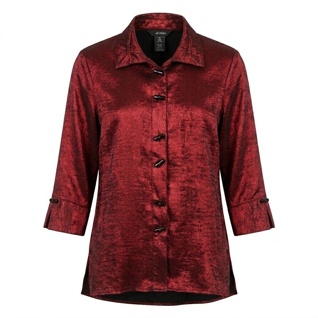 NEW Ali Miles Womens PS Petite Small Metallic Red Toggle Button Blouse