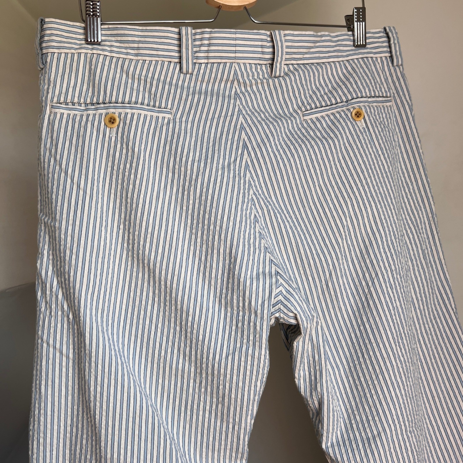 ts(s) Striped Seersucker Trousers Size 36 Blue White Made in Japan Cotton Pants