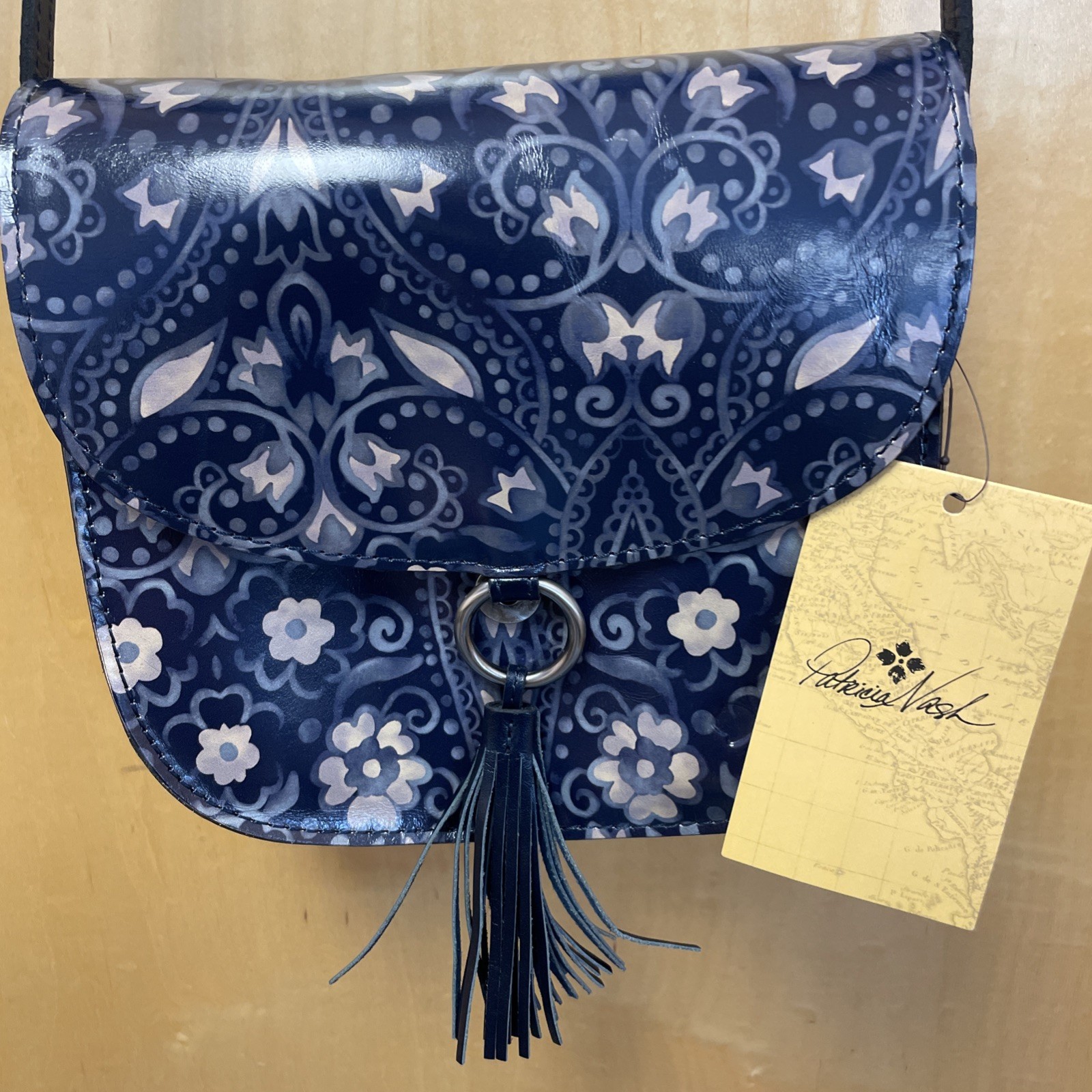 Patricia Nash Italian leather Crossbody Brinlee Folklore Blue Saddlebag