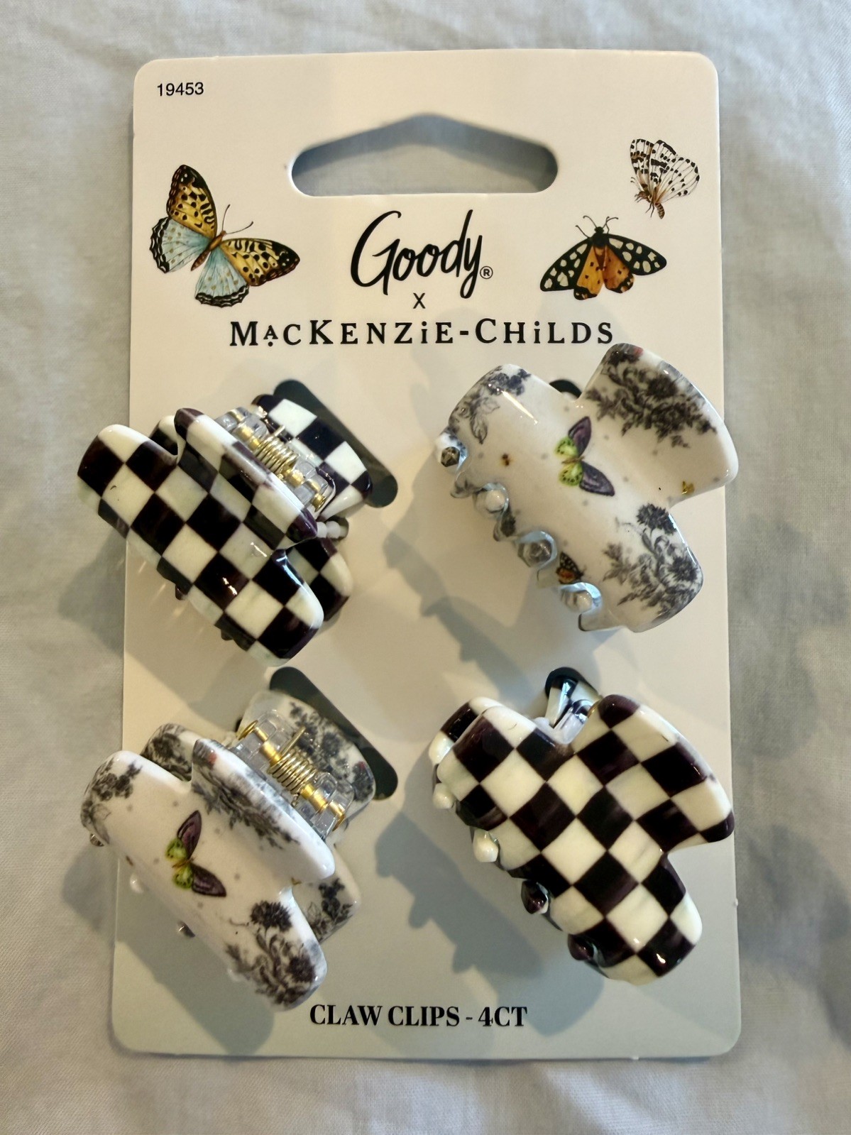 MacKenzie Childs Goody Target Black Courtly Check Mini Hair Claw Clips Set 4ct