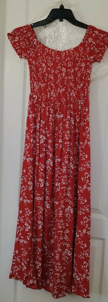 NEW WOMAN KRANDA GATHERED FRONT DRESS SIZE M SLIT FIT ~FLARE Floral 100% Rayon