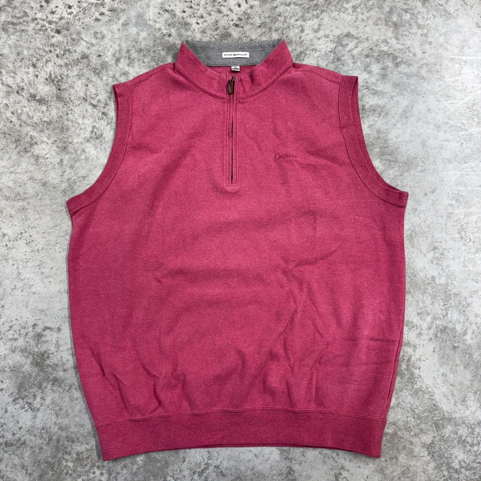 Peter Millar Sweater Vest Knit Mens XL Red Quarter Zip Pullover Greystone Golf