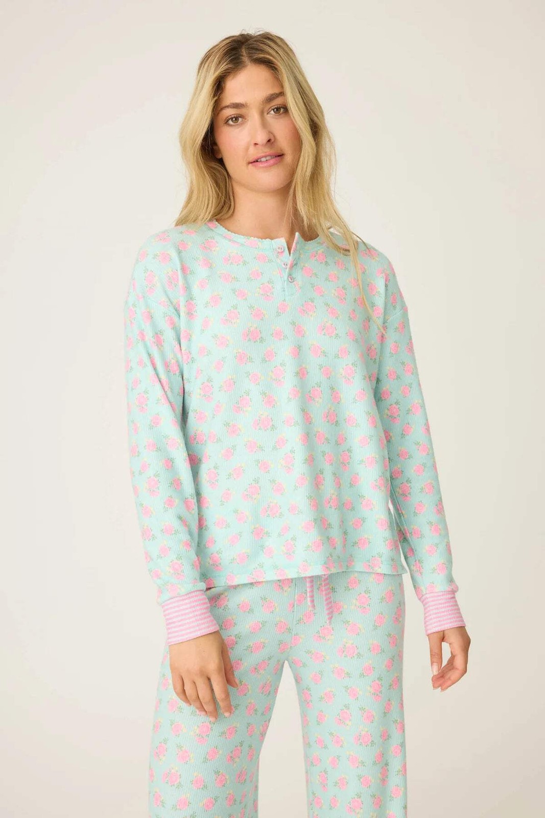 PJ Salvage Light Mint Secret Garden Floral Long Sleeve Pajama Set RUSGLS1/RUSGP1