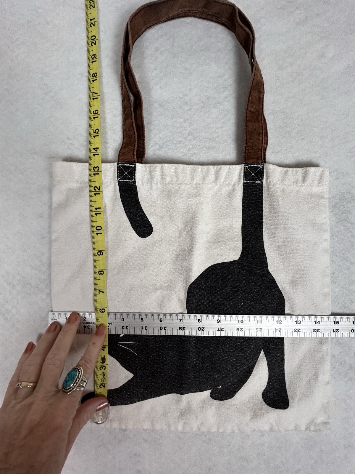 Kitty Cat book/shopping canvas bag 14.5 x 13.5in graphic cat with tail handles