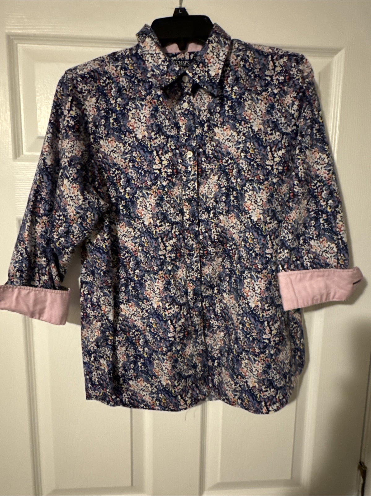 Women’s Chaps Floral Print “No-Iron” Button Down, Large Button Down Shirt