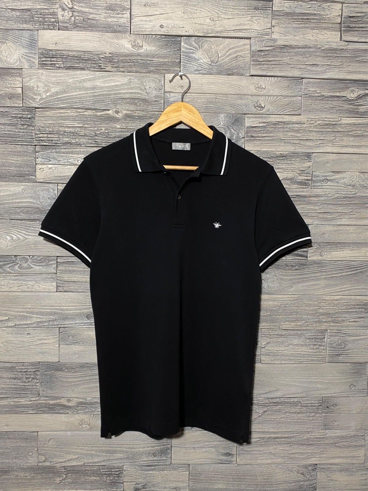 CHRISTIAN DIOR Men’s Embroidered Black Cotton Bee Classic Short Sleeve Polo Sz M