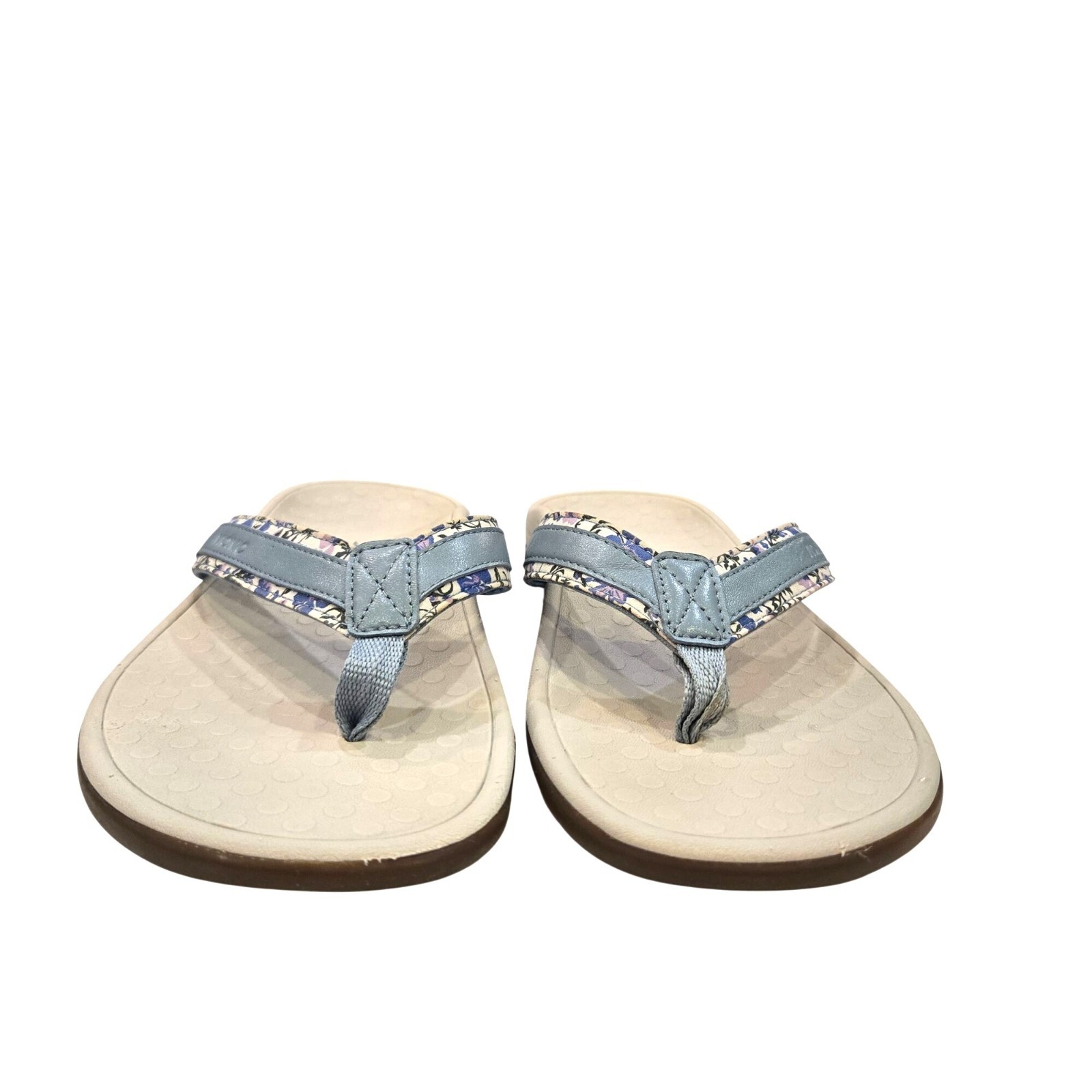 Vionic Tide Toe Blue Floral Leather Orthotic Comfort Flip Flops Thongs Sandals 8