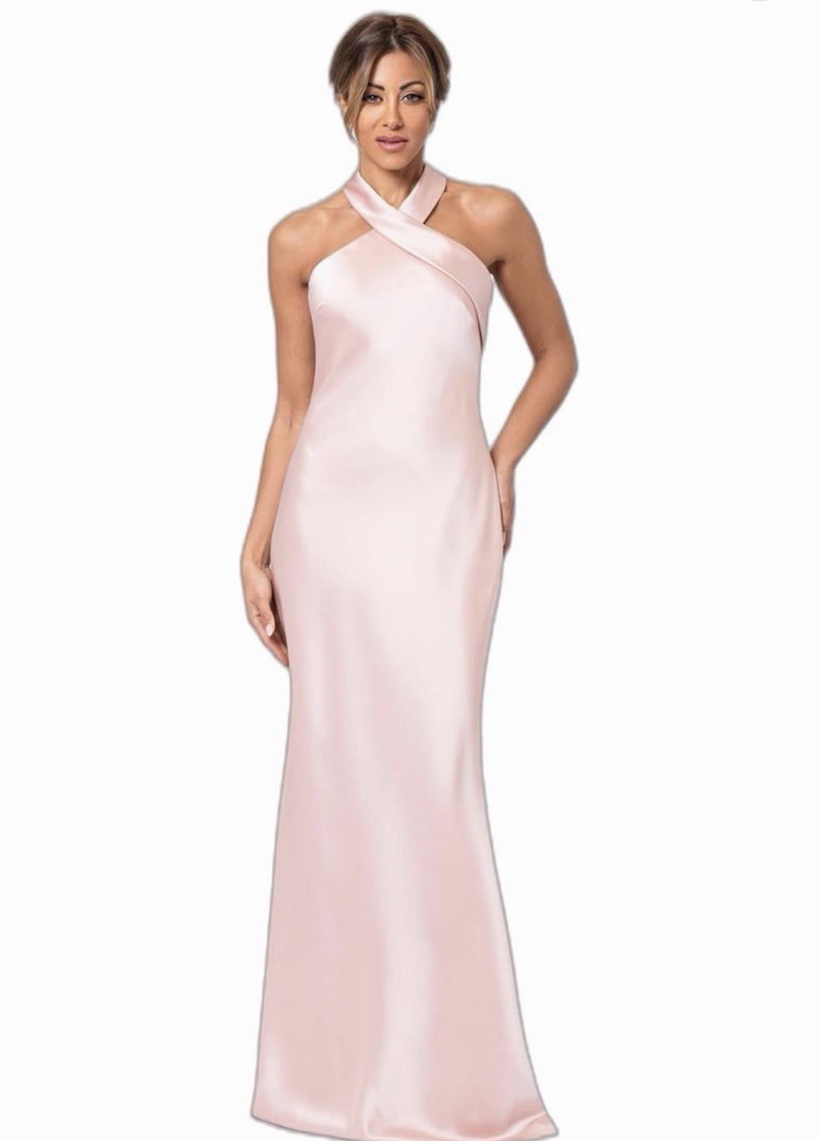 NEW XSCAPE Halter Neck Satin Trumpet GOWN DRESS SIZE 8 $298 ROSE GOLD NORDSTROM
