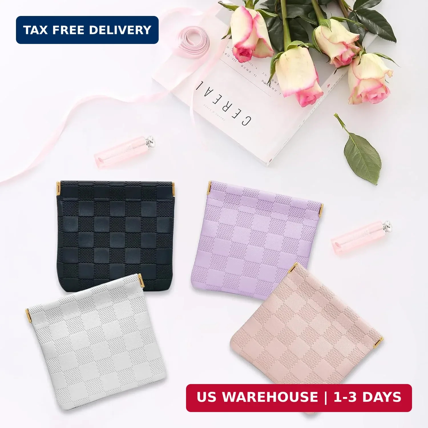 2 PCS Small Makeup Bag for Women, Small Pouches for Purse,Mini Checkered Cosmeti
