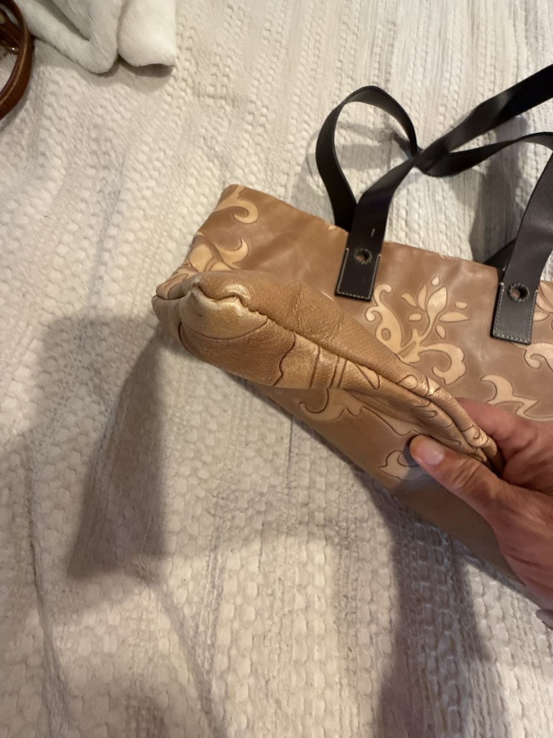 Falor Floral Embossed Leather Tote Handbag