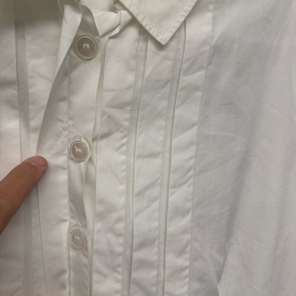 Akris Punto Button Up Pleated Blouse White Women’s Size 12 100% Baumwolle Cotton