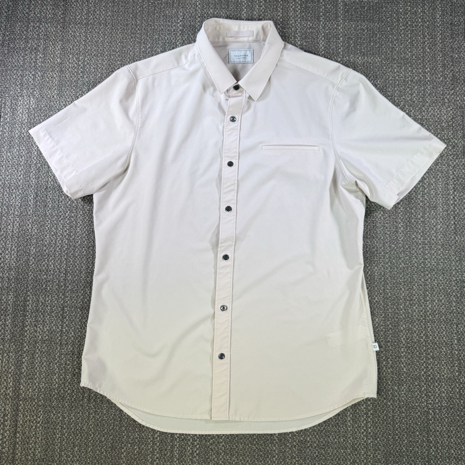 7 Diamonds Grant Woven Shirt Mens Large Beige 4-Way Stretch Performance Tech