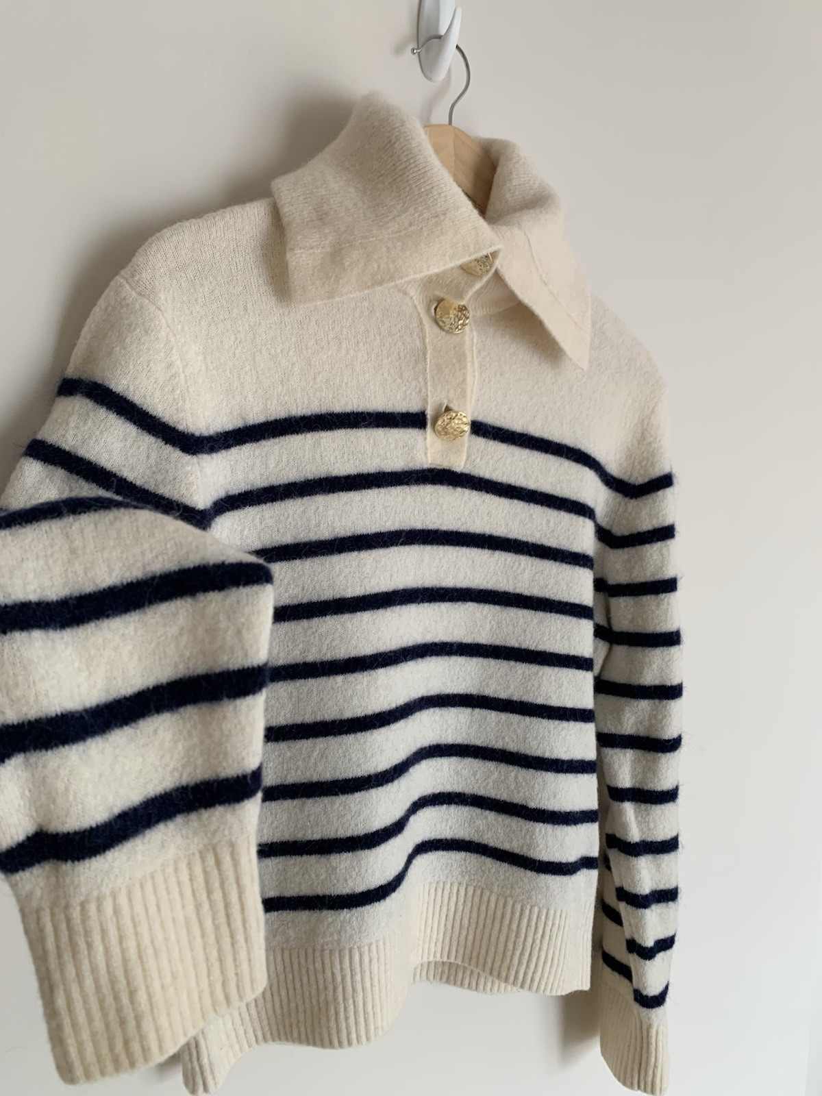 & Other Stories Paris Atelier Striped Alpaca Blend Jumper Cream & Navy Size S