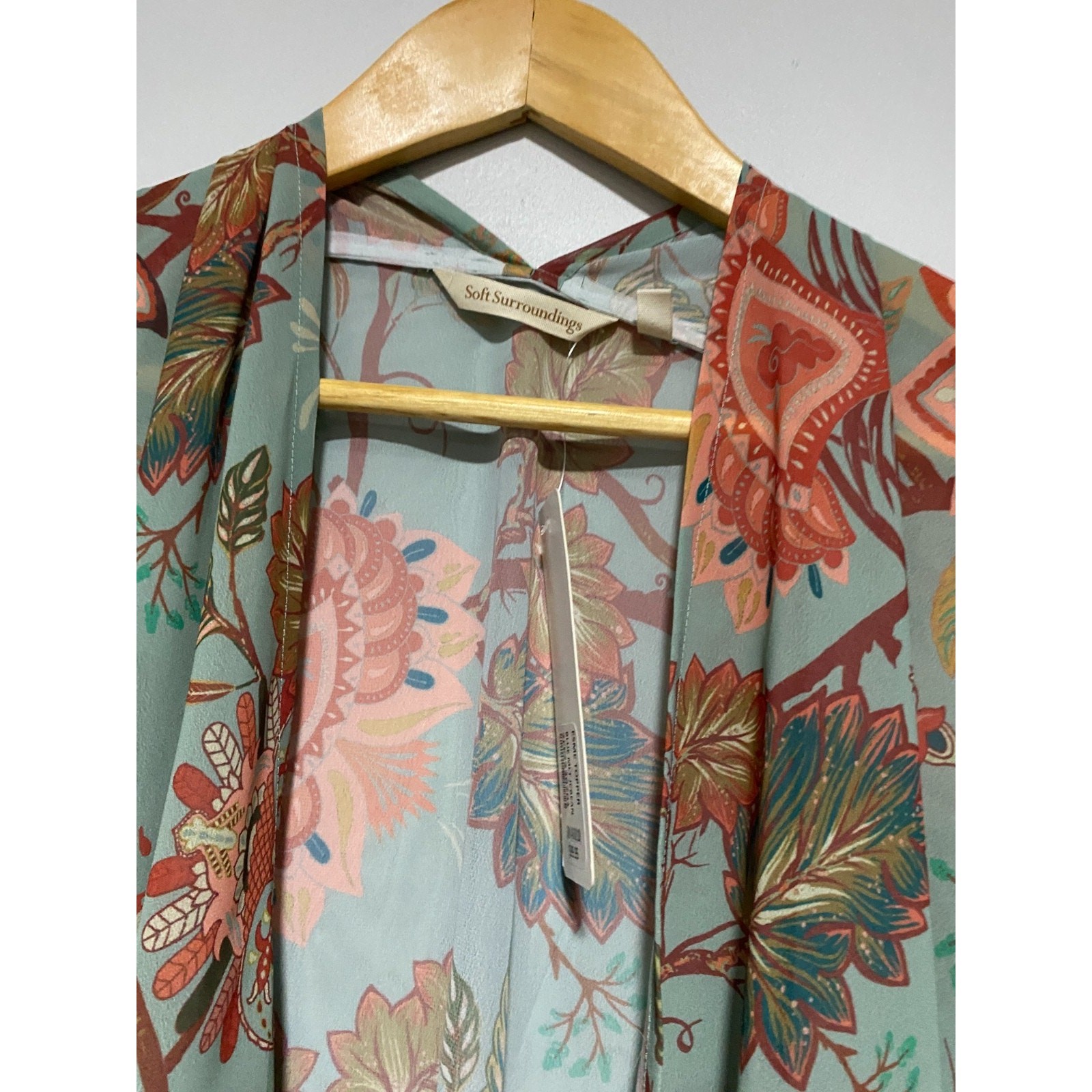 Soft Surroundings Kimono Womens S/M Blue Multi Esme Topper Tassel Boho Floral