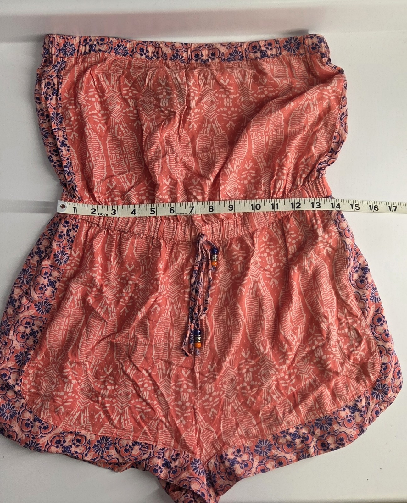 Angie Strapless Shorts Romper Women’s Large Pink Blue Tribal Bohemian Festival