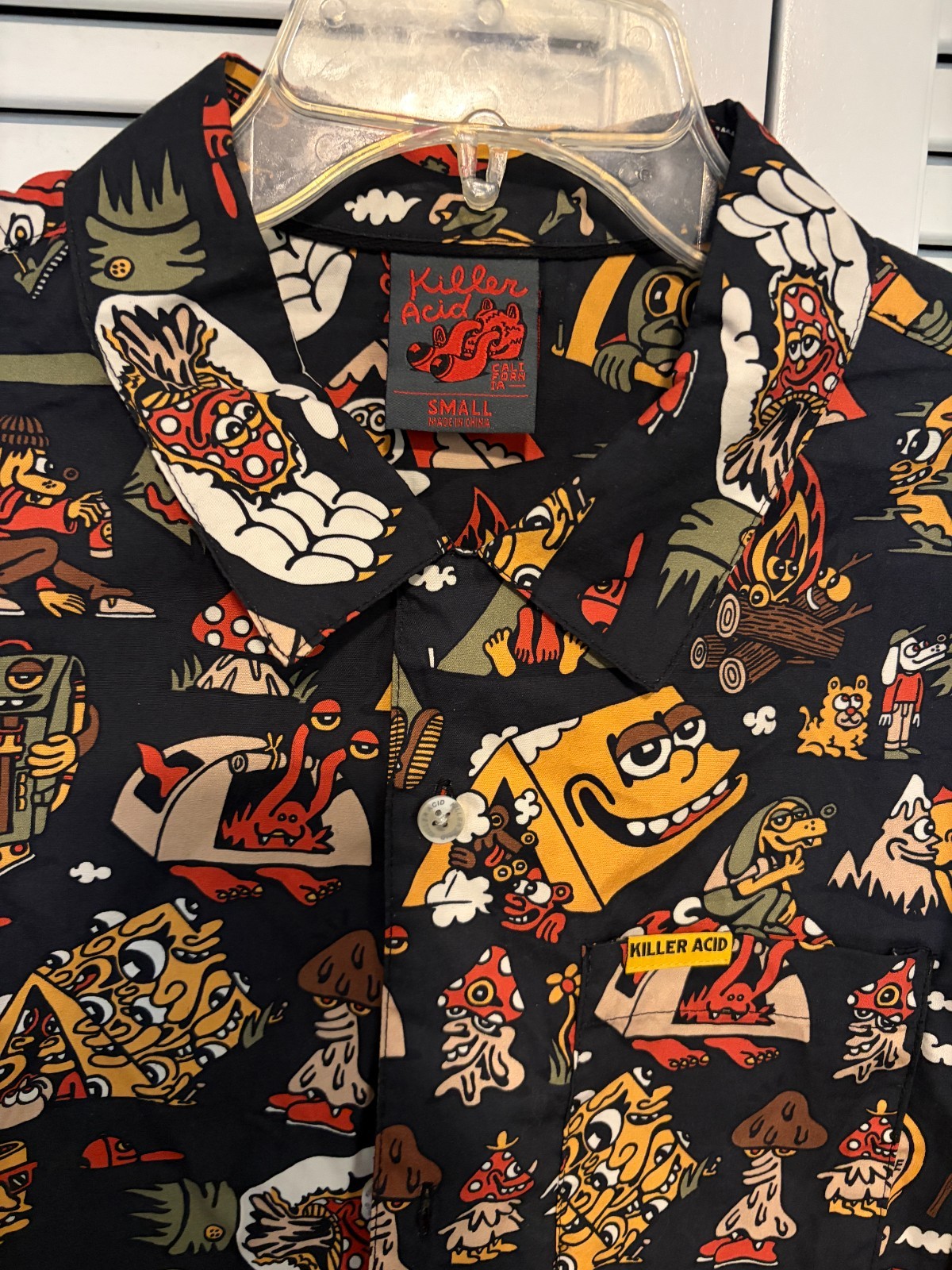 Killer Acid No Bad Trips Button Down Mushroom Print Camp Mens Small