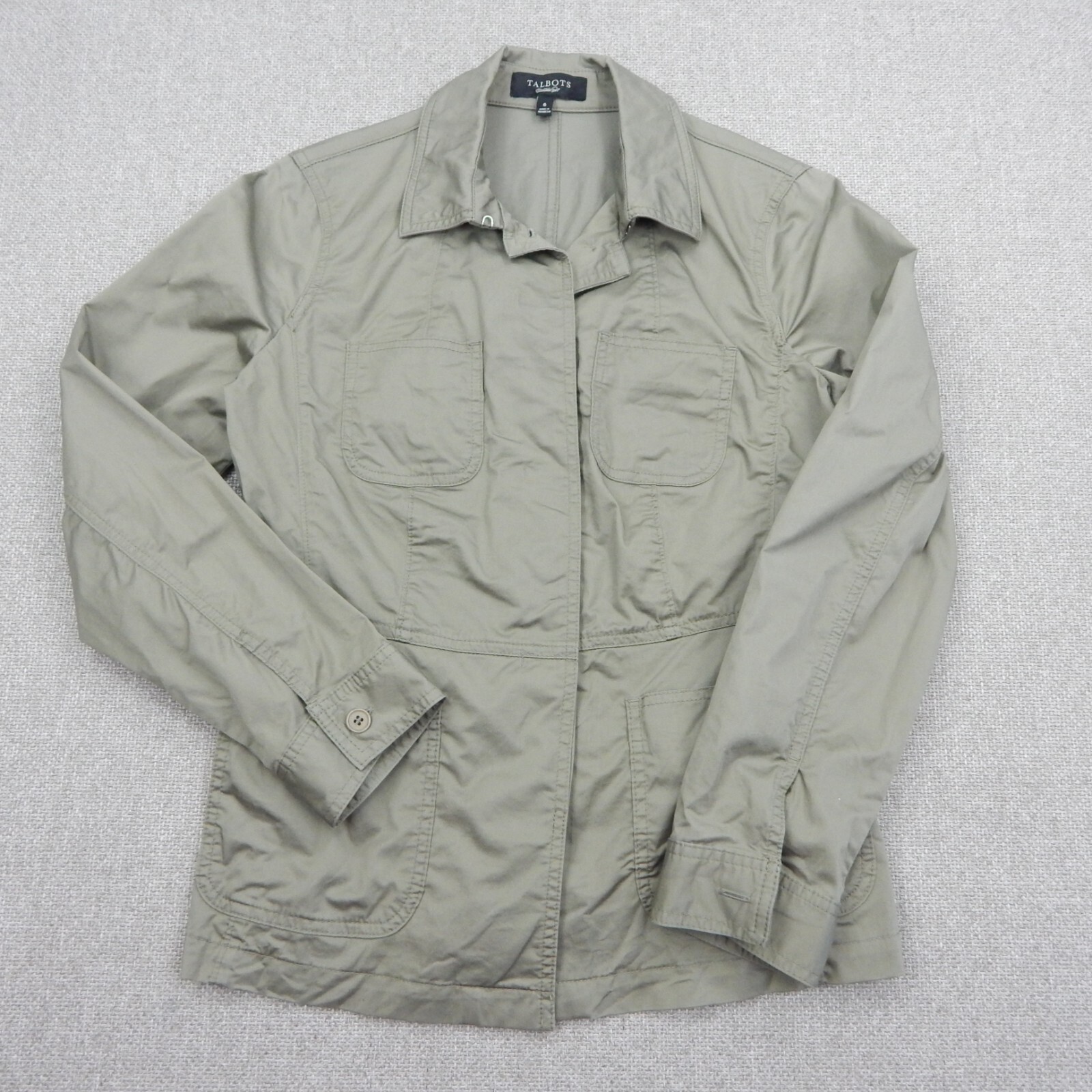 Talbots Jacket Womens Size 6 Green Utility Safari Button Front