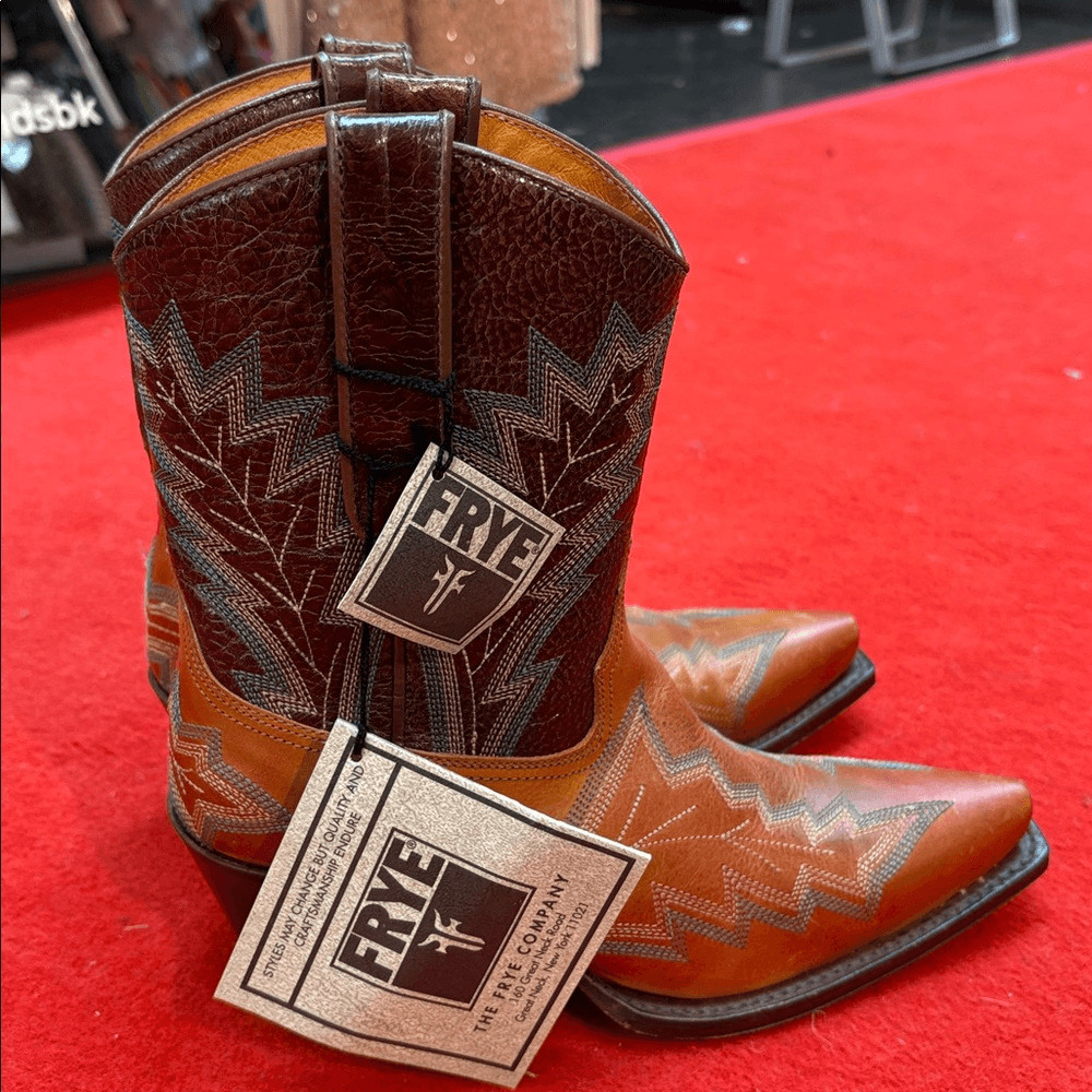Frye Brown and Tan Leather Western Boots