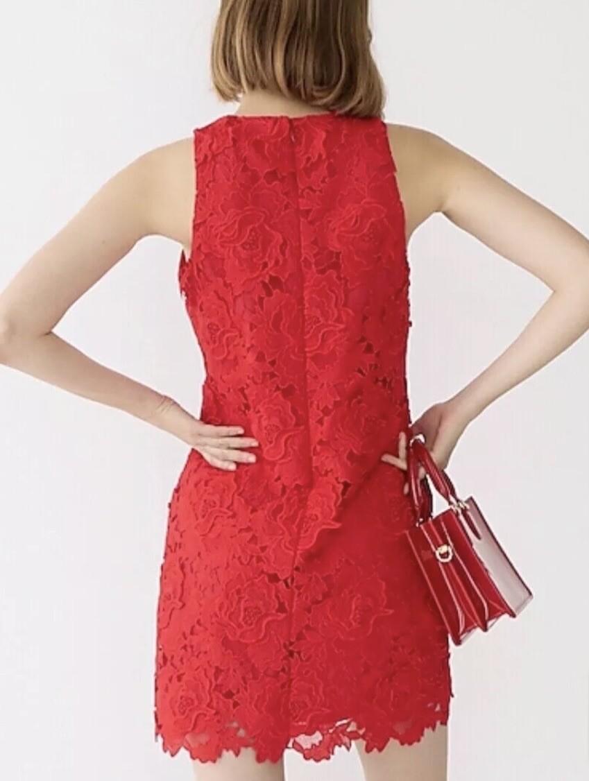 J Crew Collection Classic Lace Overlay Formal Holiday Event Sheath Dress Red 4