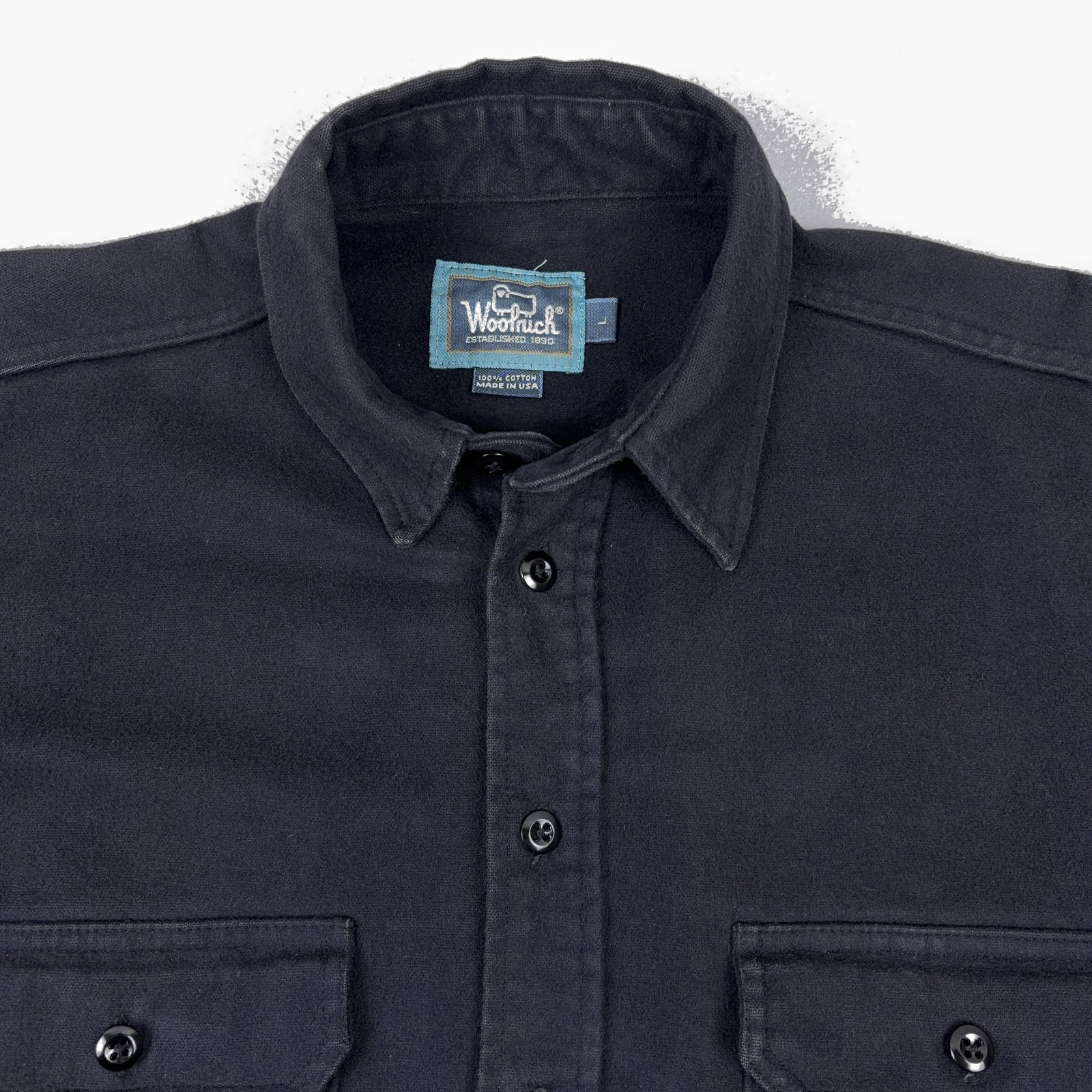 Vintage Woolrich Heavyweight Chamois Shirt Mens Large Black Cotton USA Outdoor