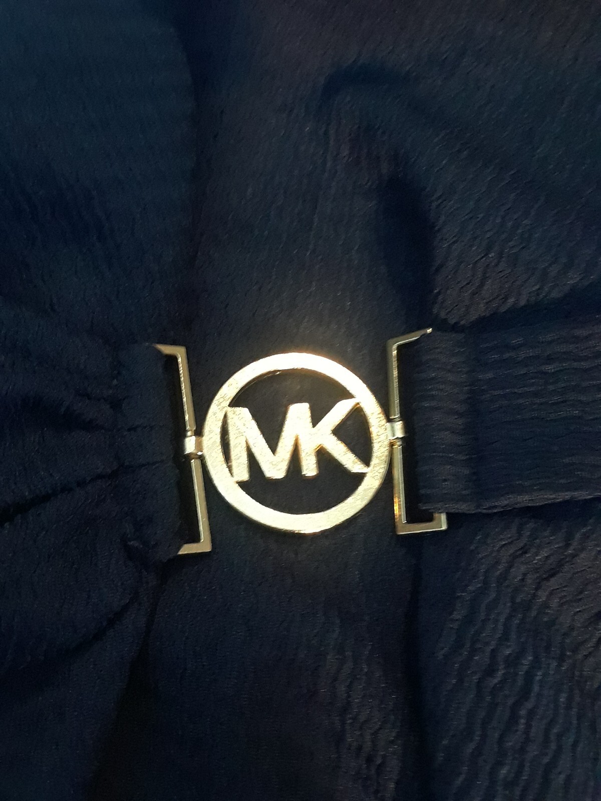 NWT Women’s Michael Kors Blue Faux Wrap with Gold Logo Emblem Blouse Top 1X $110