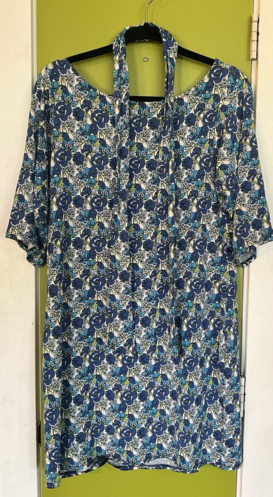 Leota Compass Rose A Line Dress Belted Blue Floral Print Made In USA NYC Spring