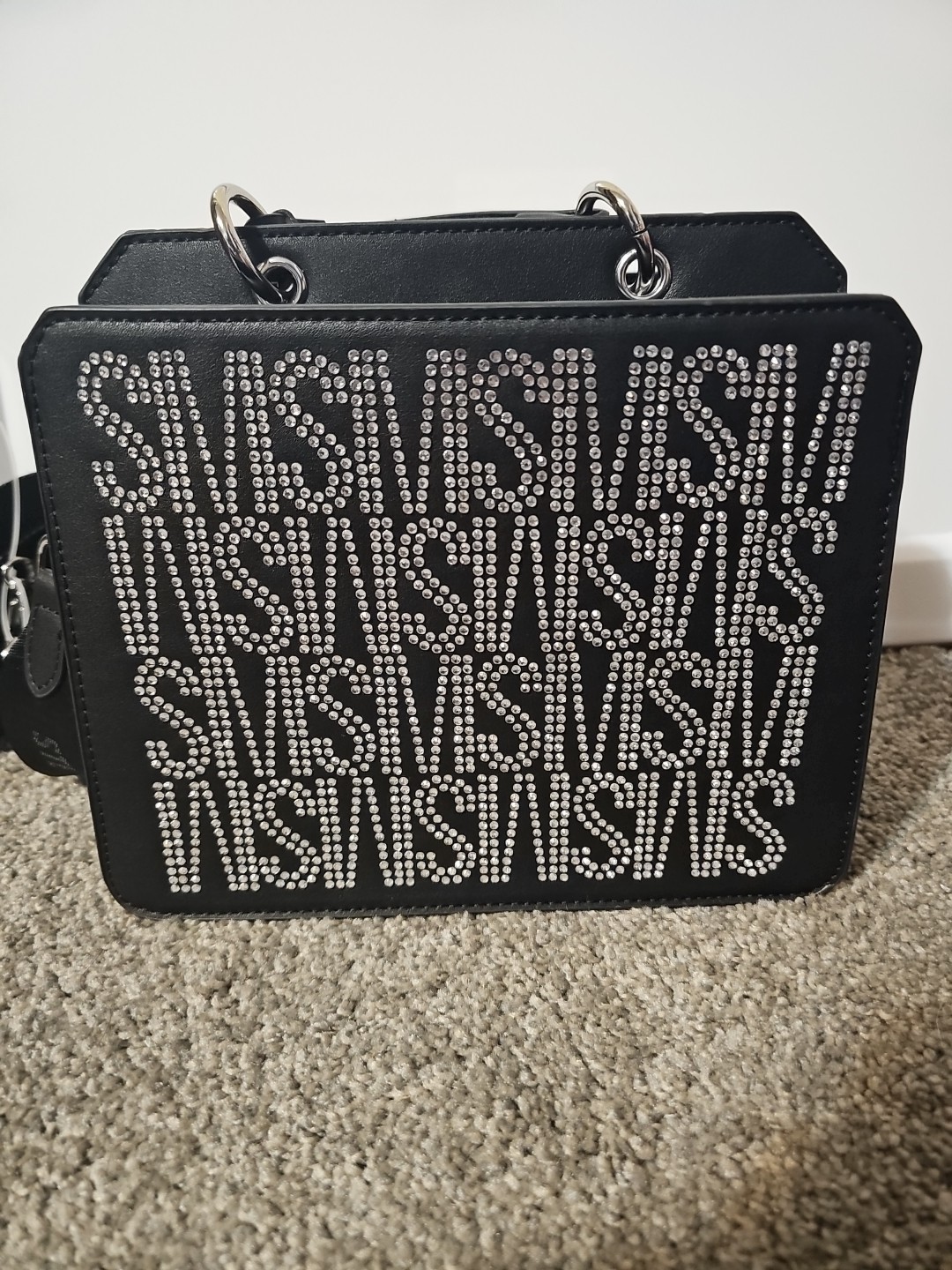 Steve Madden Bevelyn Rhinestone Logo Silver Satchel