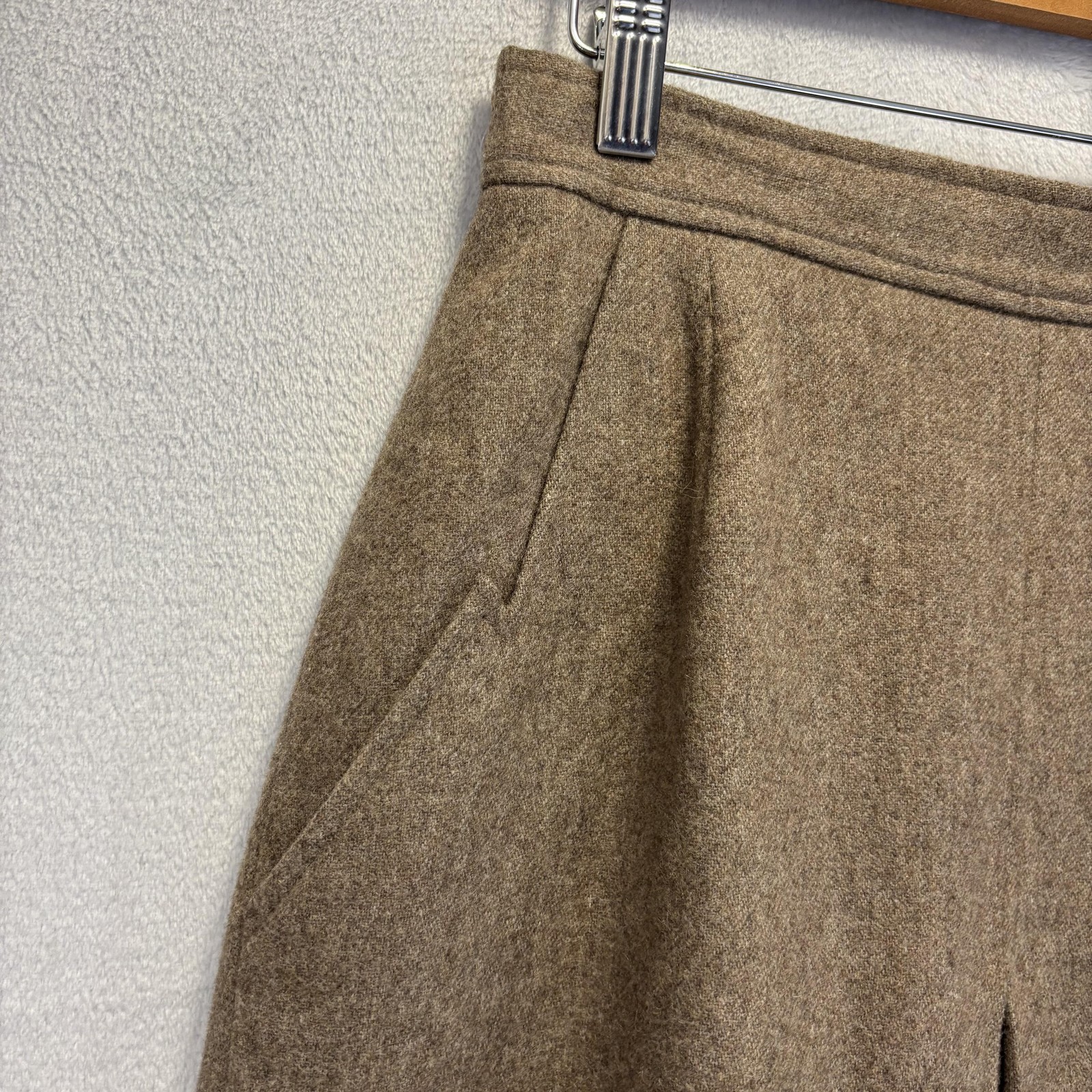 Vintage Tweed Wool Pleated A Line Skirt Medium 9 Brown Midi Slit Academia Office