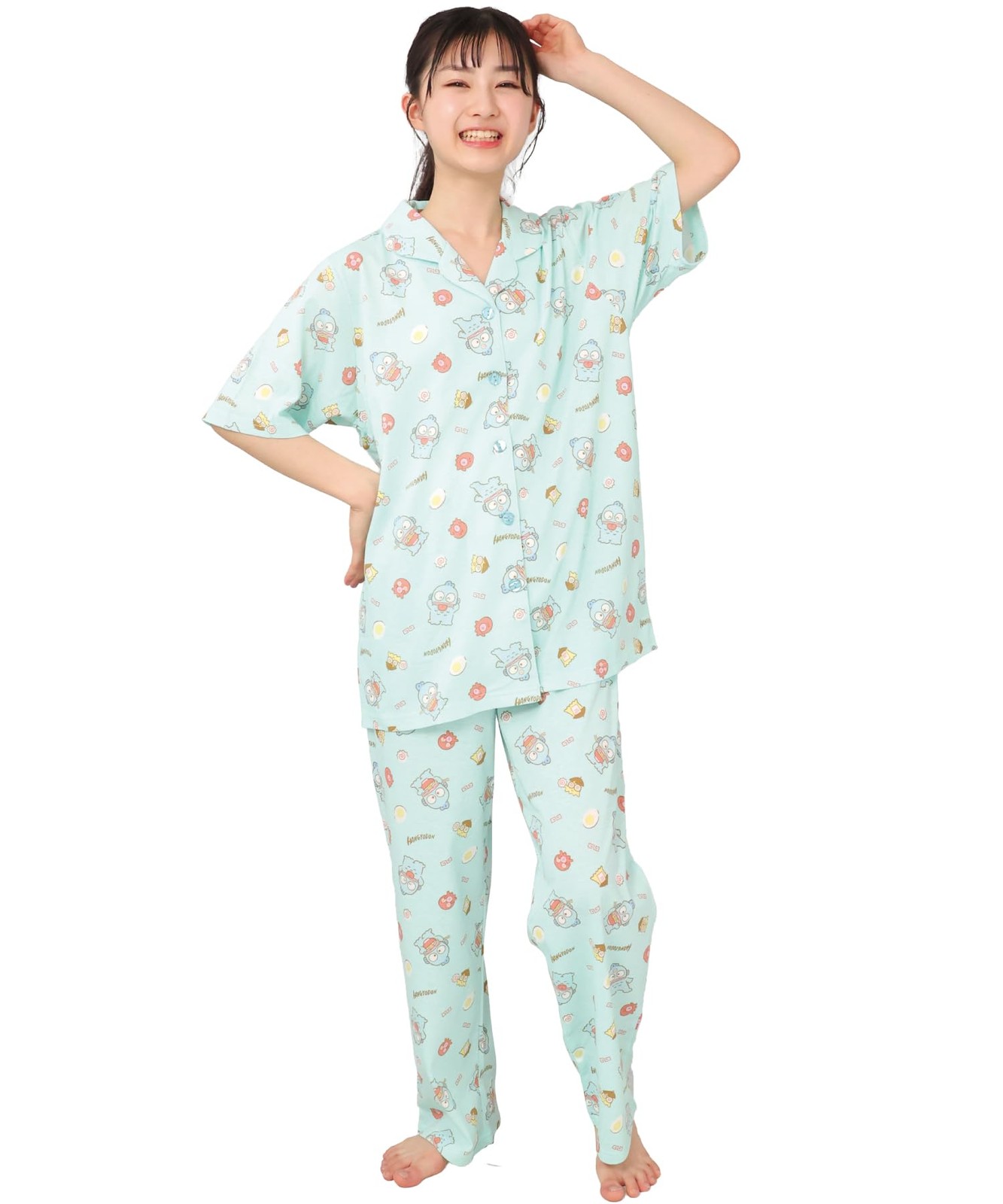 Hangyodon shirt pajamas, Jersey, Lady’s, short sleeves, long pants, mint/L