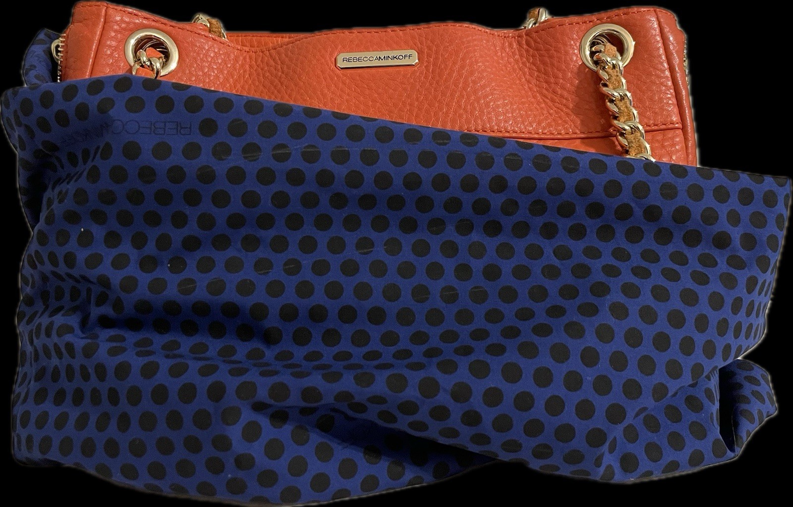 Rebecca Minkoff Orange Pebbled Shoulder Bag Chain Strap Snap Lined Dust Bag