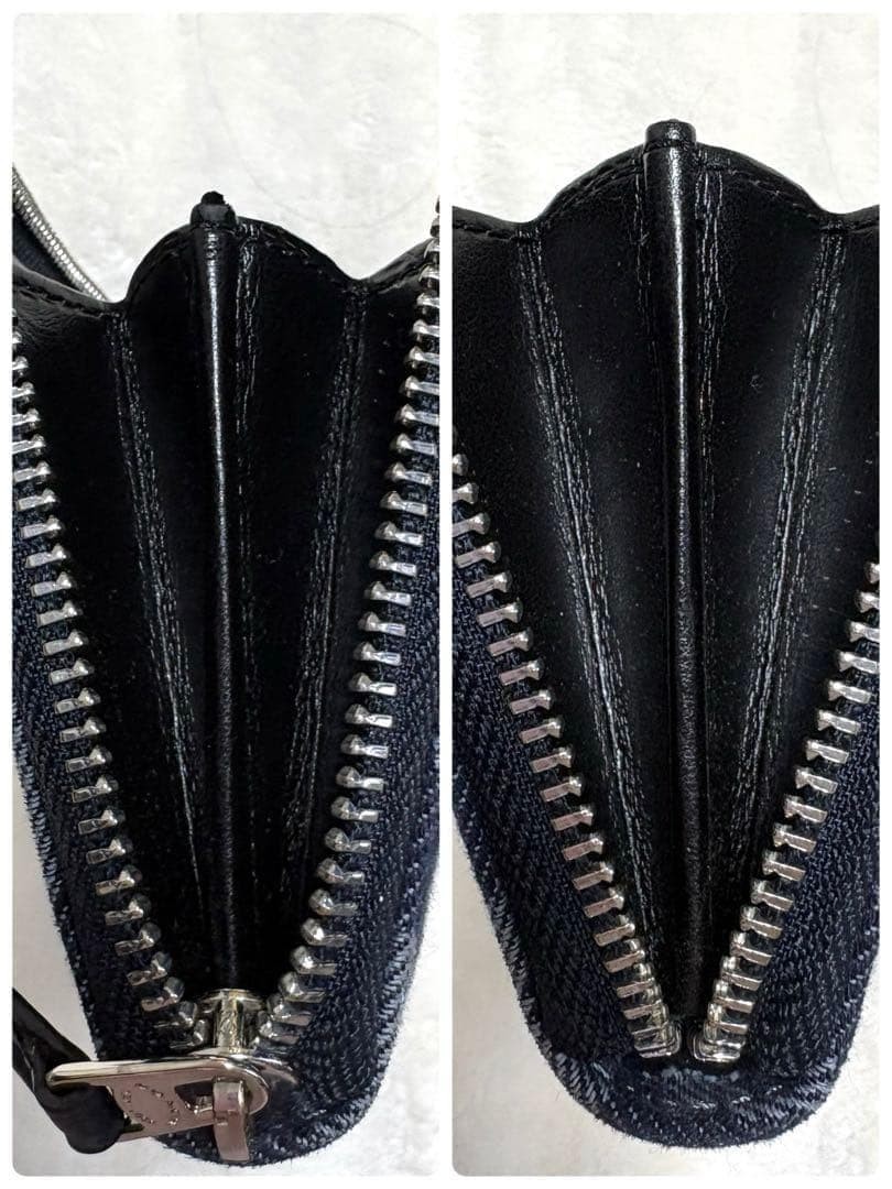 COACH Long Wallet Denim Accordion Zip Wallet Navy Logo