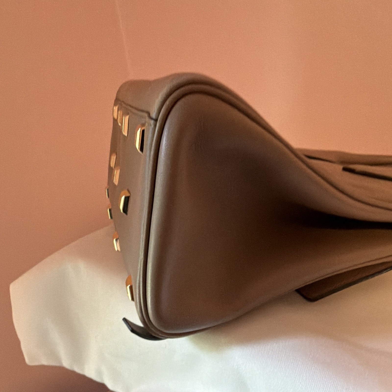 Salvatore Ferragamo The Studio Taupe Satchel Gold Hardware Detachable Strap