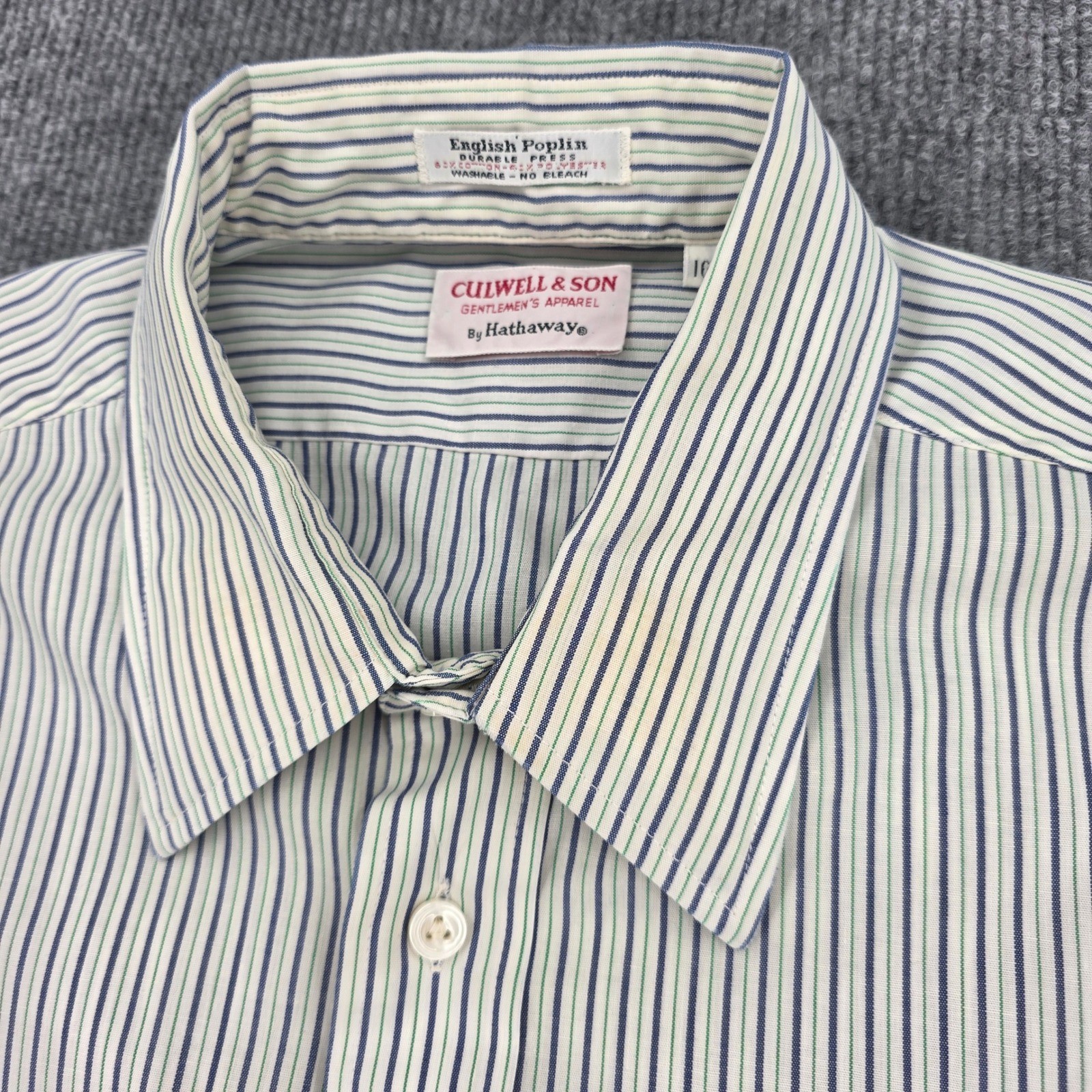 Vintage Culwell & Son Hathaway Striped Shirt Mens 16-34 Blue Green Poplin USA