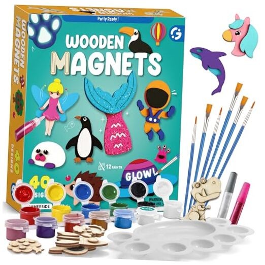 DIY Wooden Magnets Kids Crafts – 40 pcs Glow Magic Magnetic Magnets for kids