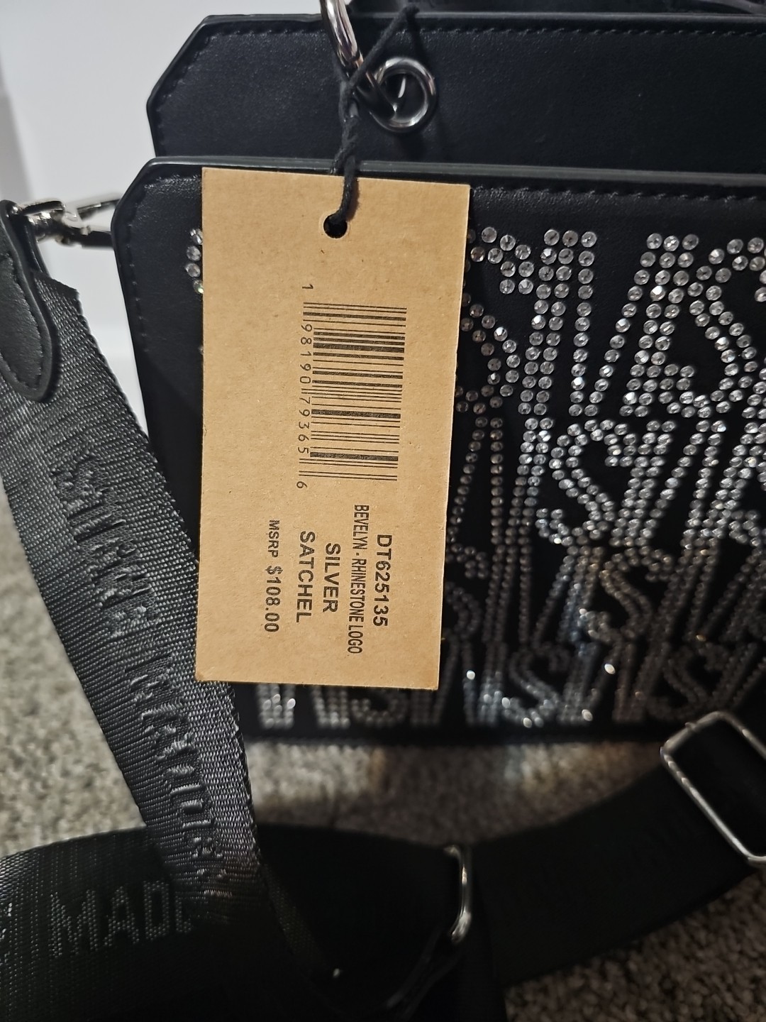 Steve Madden Bevelyn Rhinestone Logo Silver Satchel