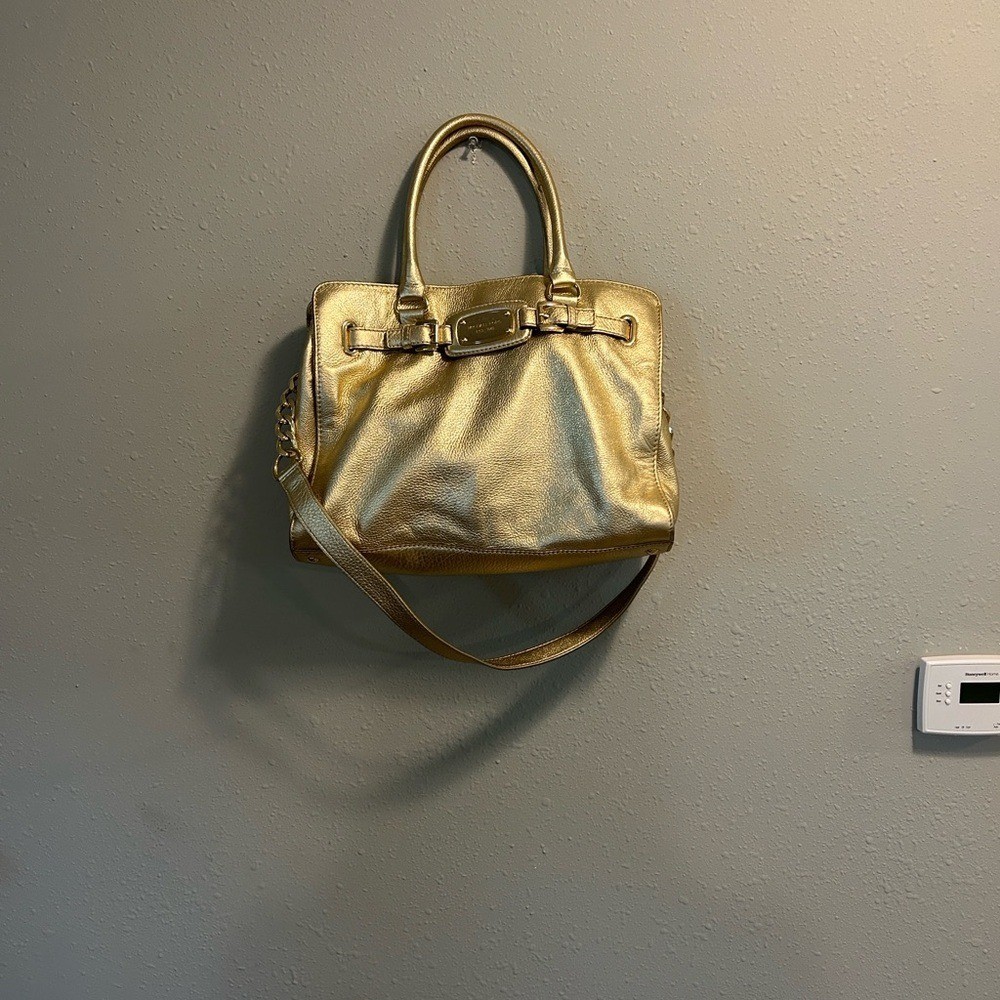 Michael Kors Hamilton Gold Leather Handbag