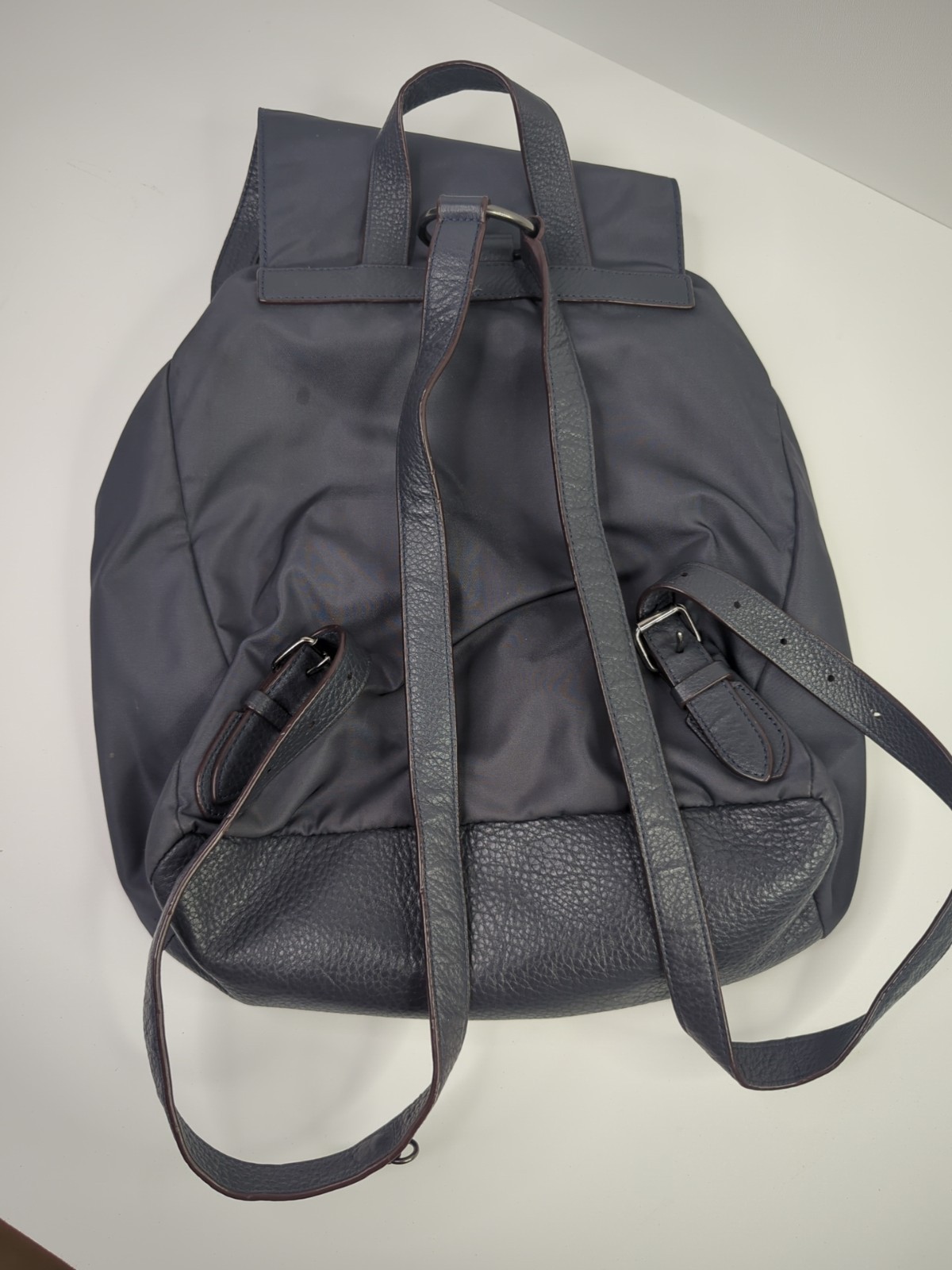 Coach Billie Navy Nylon & Pebbled Leather Turn Lock Drawstring Backpack