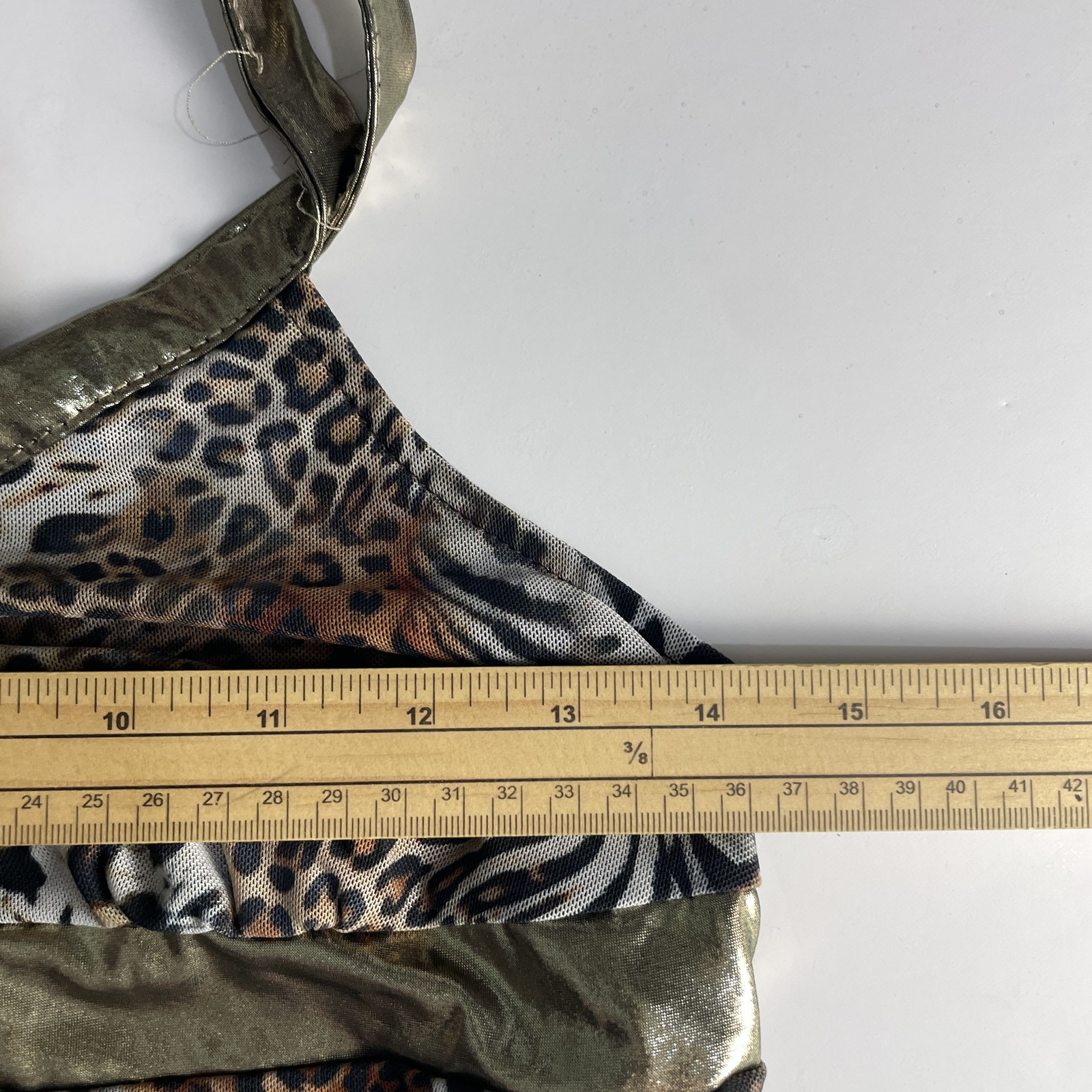 Romwe Y2K Brown Leopard Print Gold Corset Bust Short Cami Top UK 10