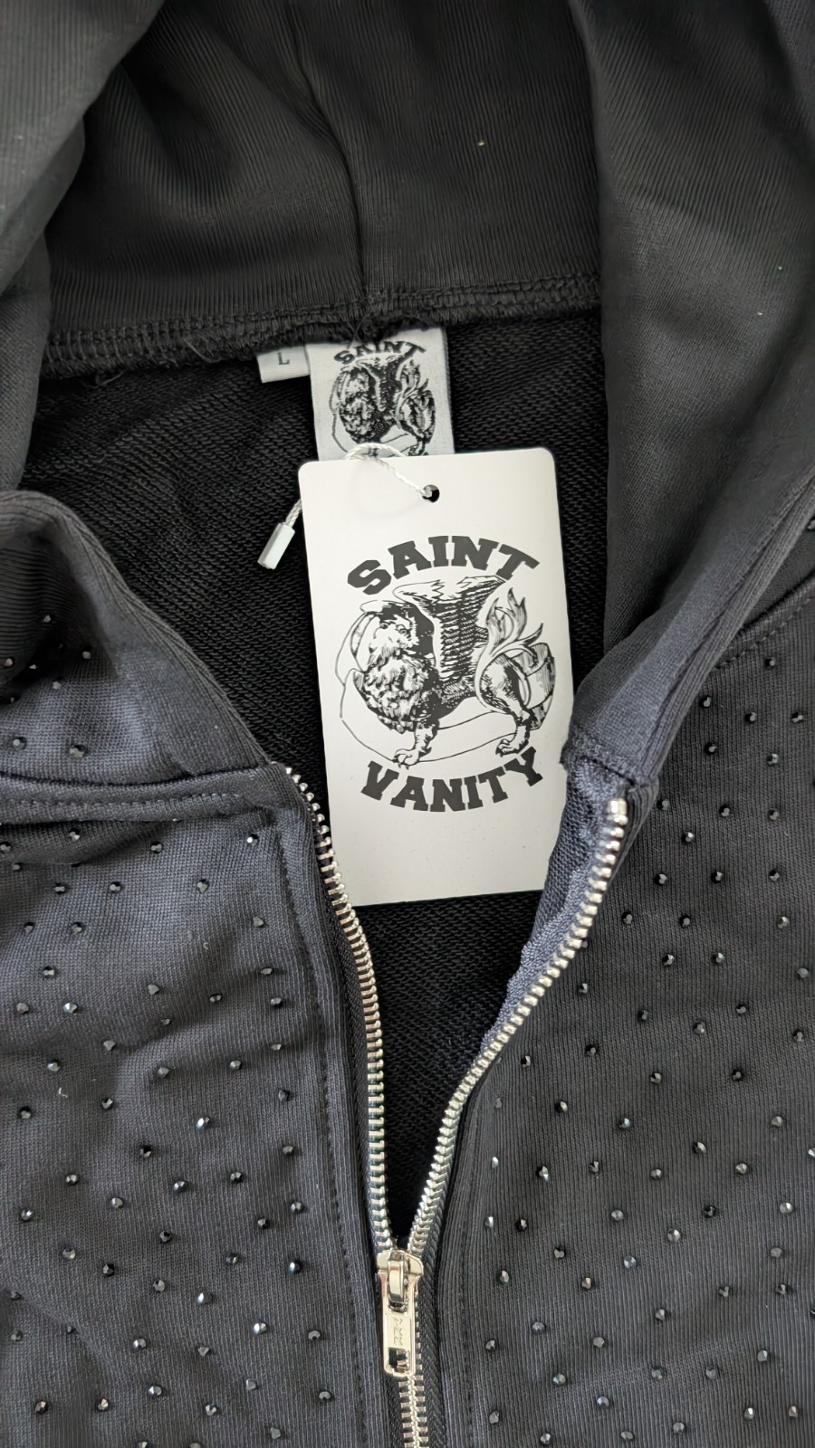 SAINT VANITY VVS Full Zip Hoodie Oreo Rhinestone Black Size L Printed Heavy 100