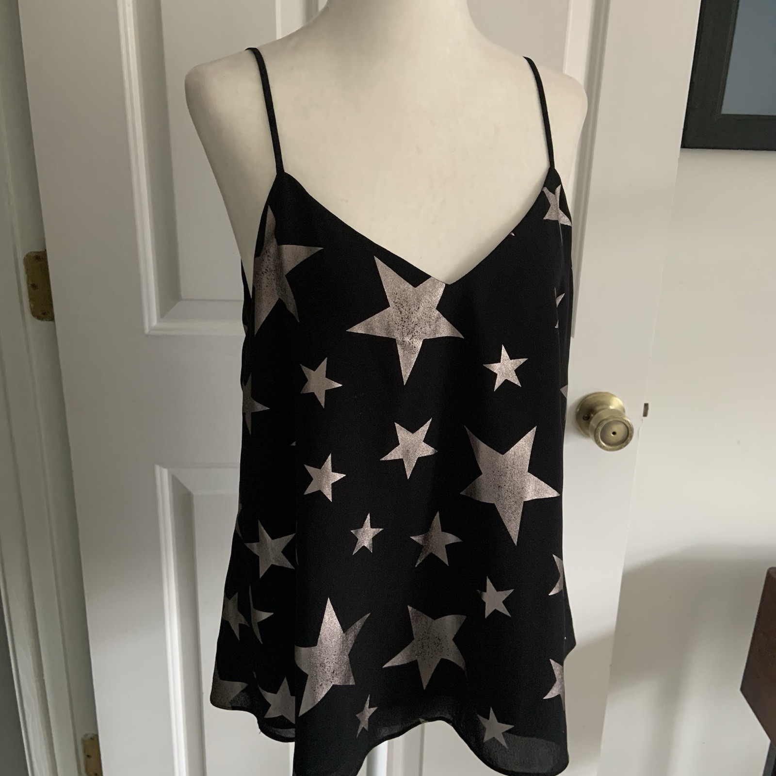 Aqua Women sz M Black Adjustable Spaghetti Strap Cami w Stars Print Celestial