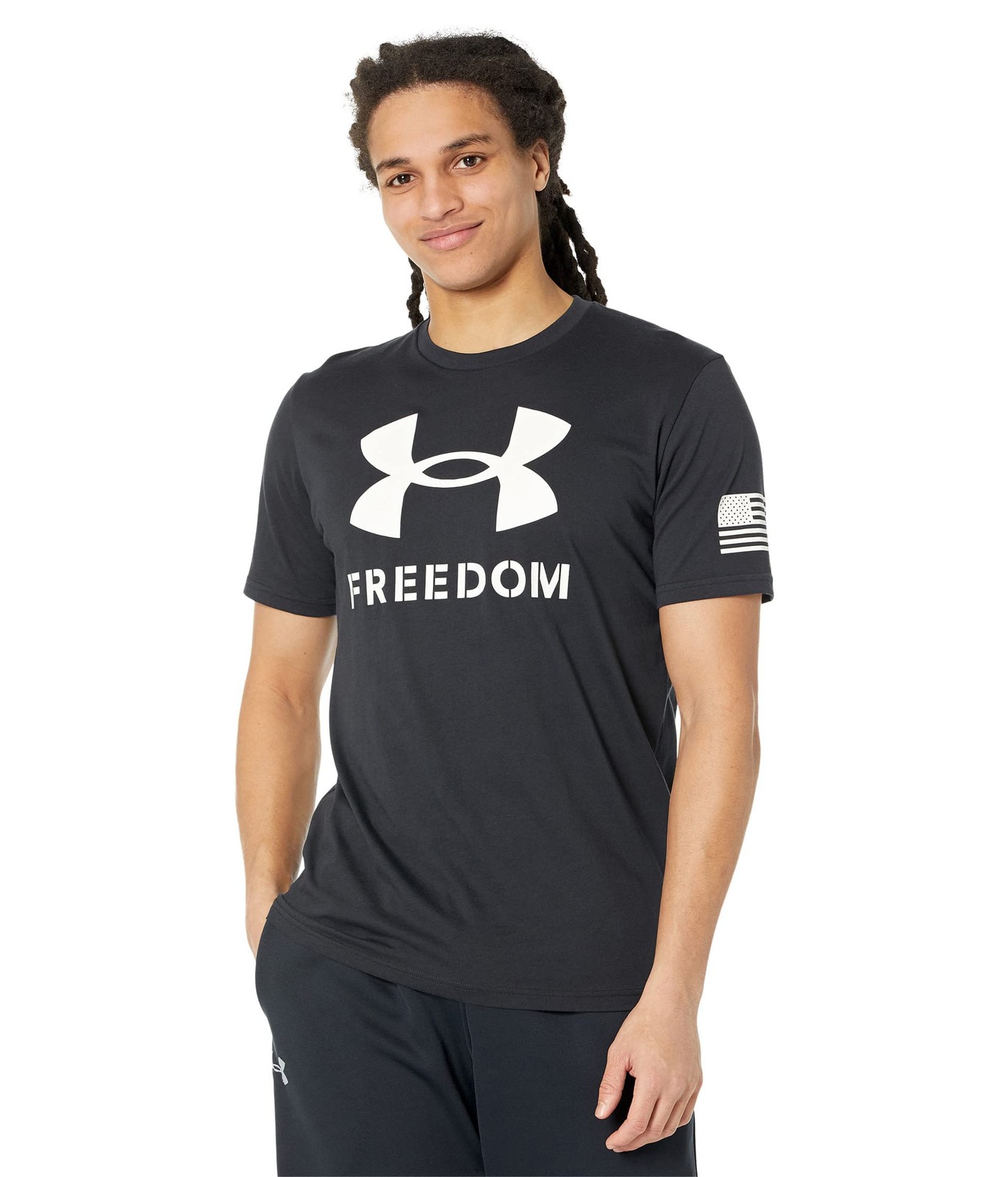 Under Armour Men’s New Freedom Logo T-Shirt, Black (001)/White, Medium