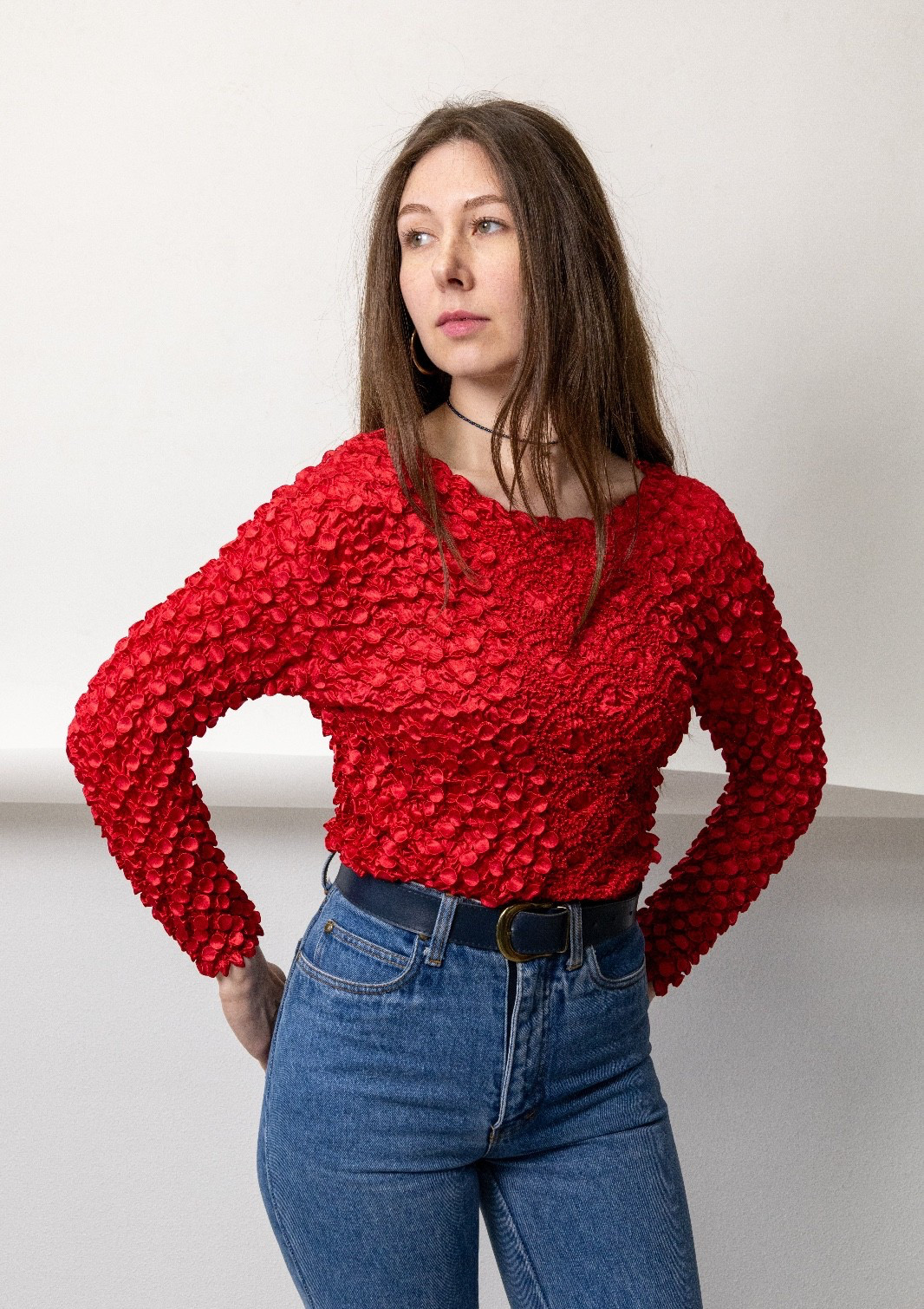 Vintage Y2K Popcorn Top Cherry Red Bubble Stretch Mob Wife One Size Fits Most