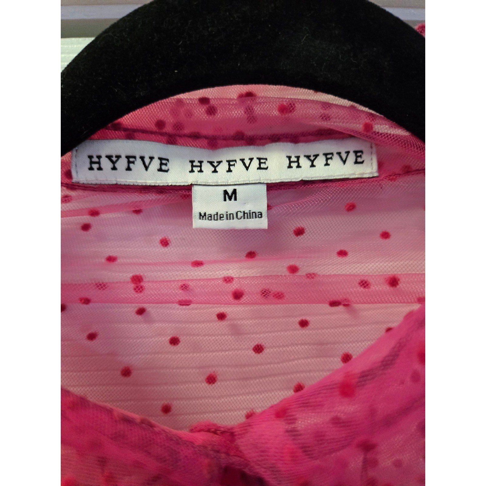 Hot Pink Sheer Mesh Polka Dot Ruffle Button Down Blouse M Medium Barbiecore