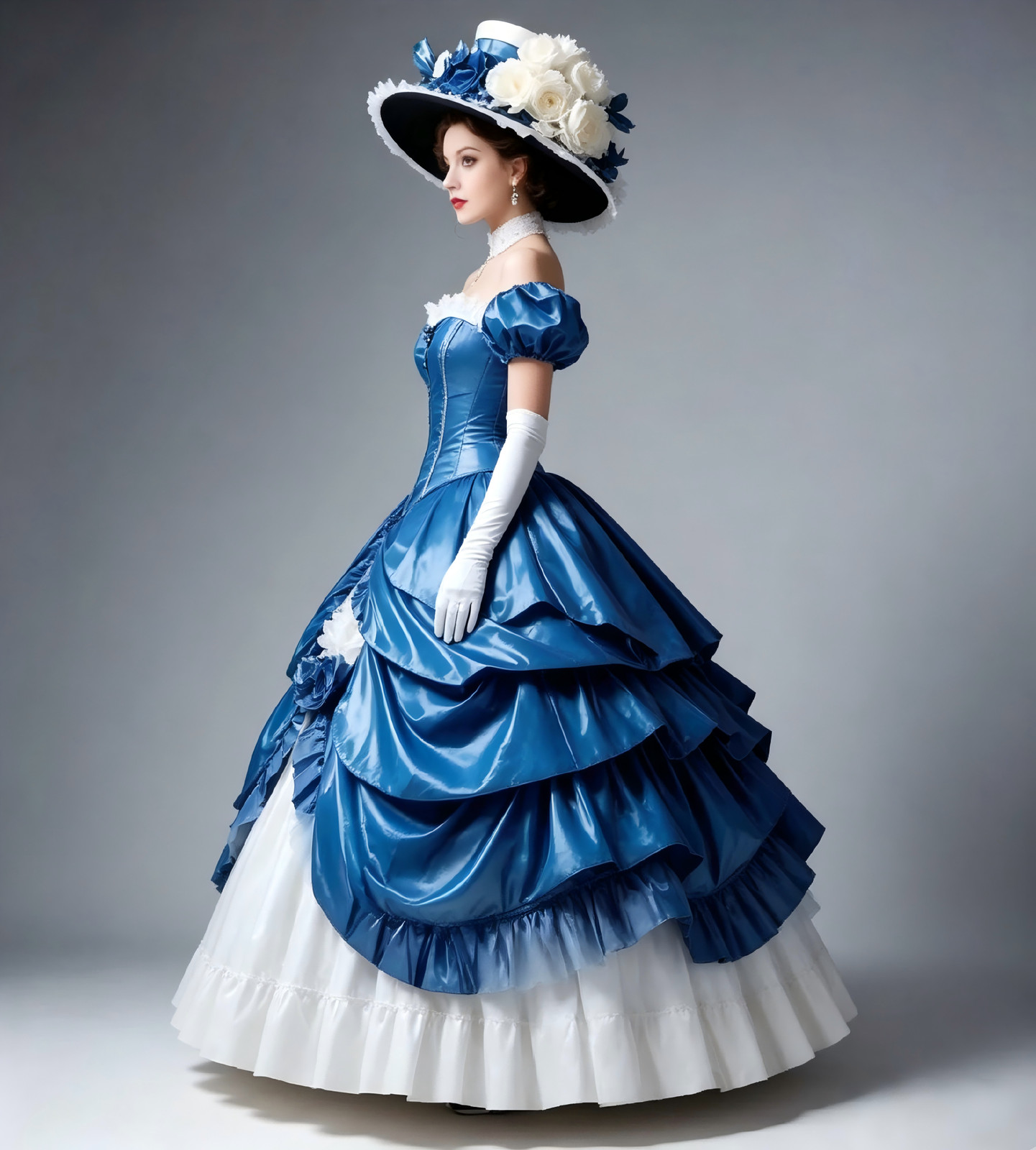 Blue Victorian Off Shoulder Satin Ball Gown Renaissance Costume Dresses